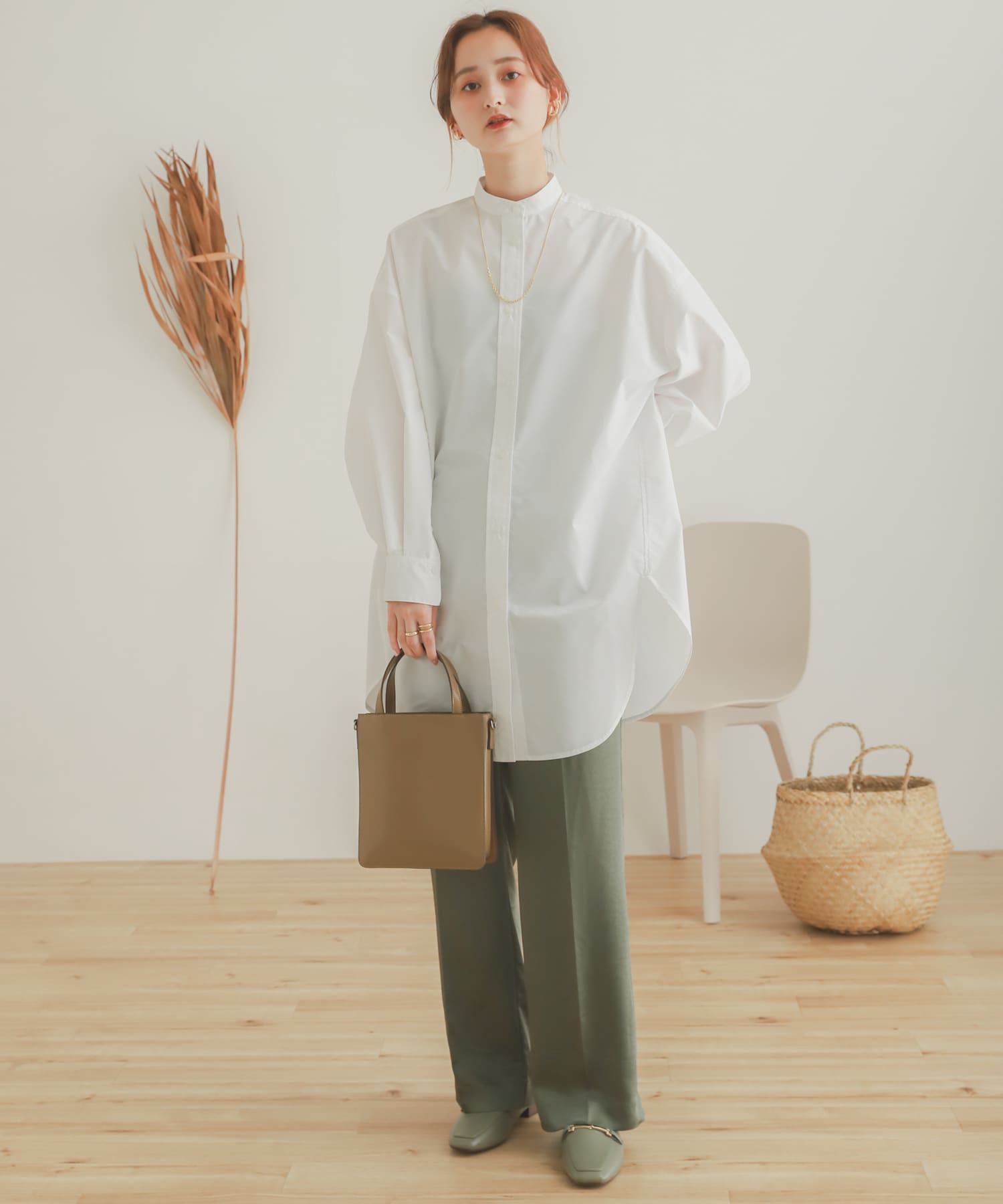 サテンリラックスパンツ KHAKI M