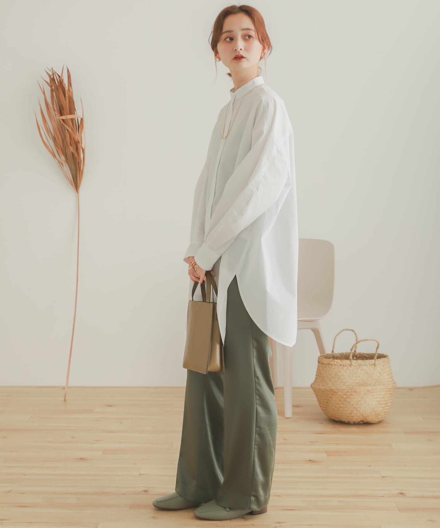 サテンリラックスパンツ KHAKI M