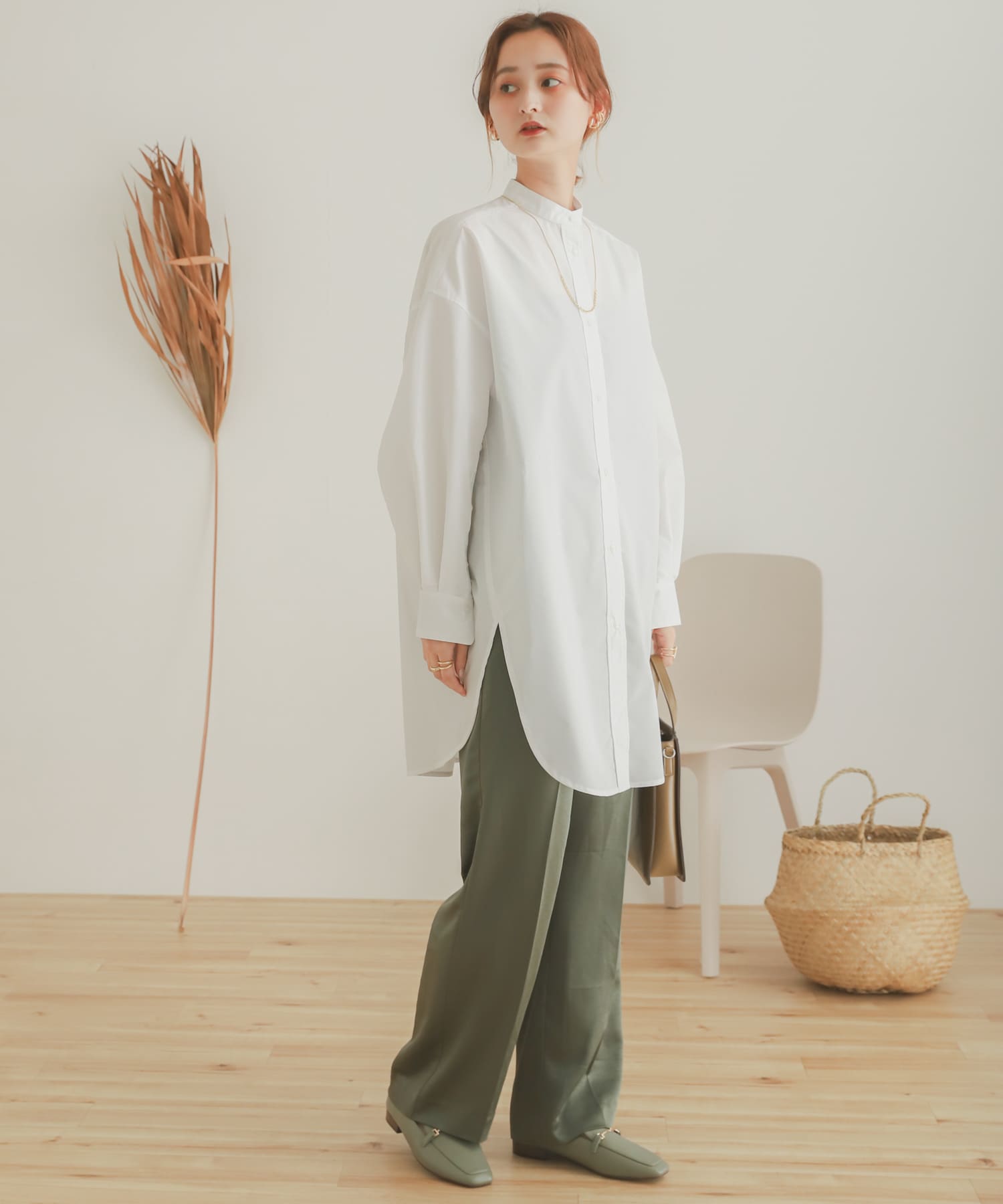 サテンリラックスパンツ KHAKI M