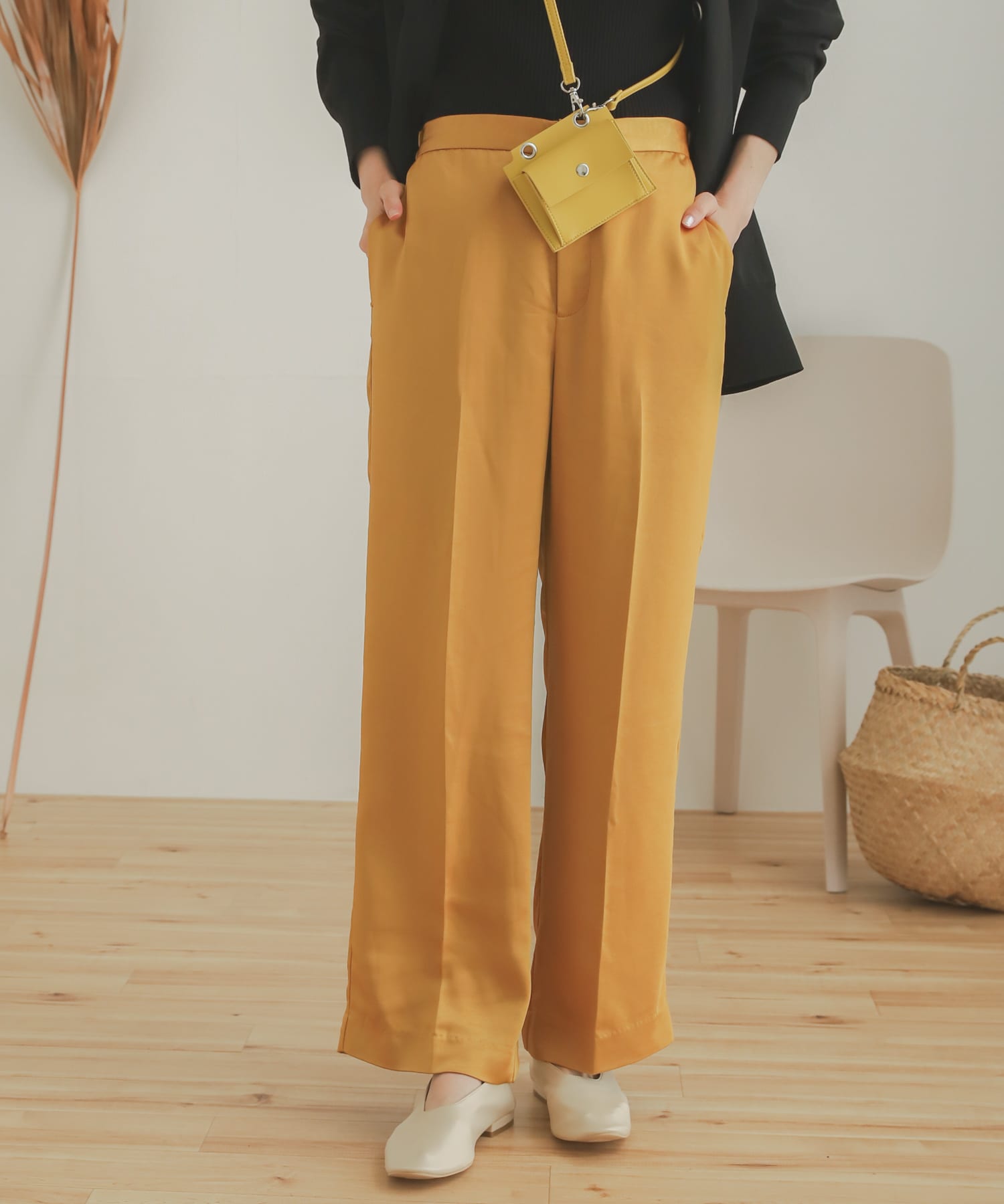 サテンリラックスパンツ MUSTARD S