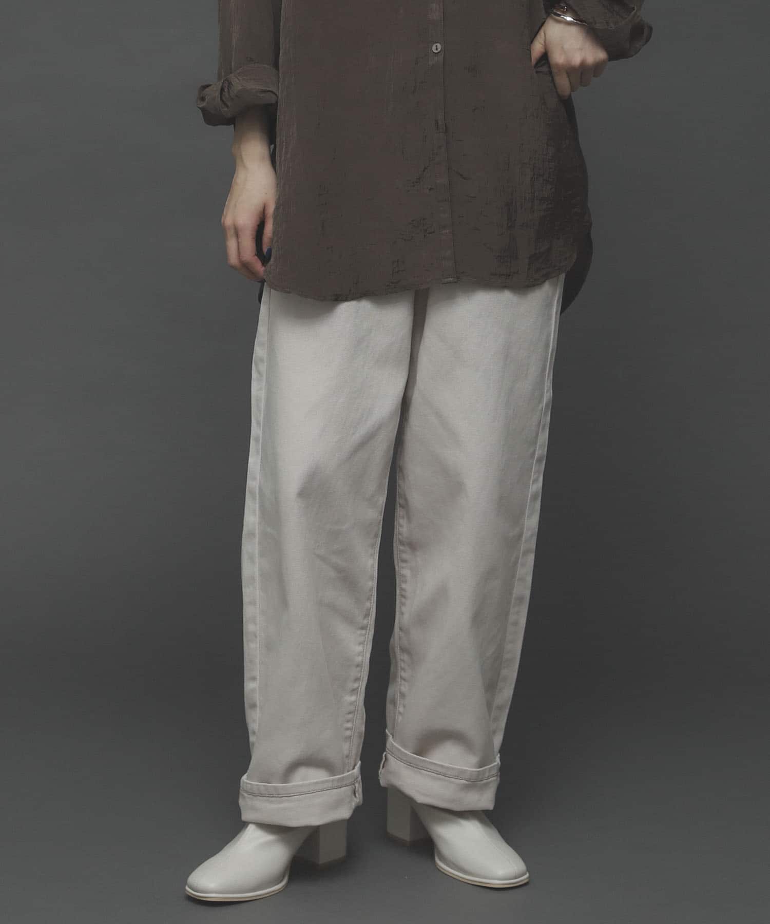 『TALLサイズあり』カラーカツラギパンツ IVORY S