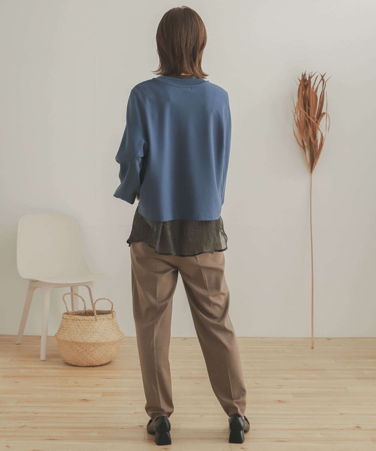 ヘリンボンテーパードパンツ BROWN M