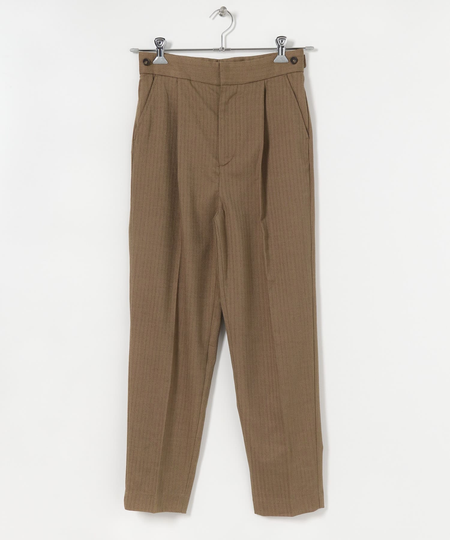 ヘリンボンテーパードパンツ BROWN M