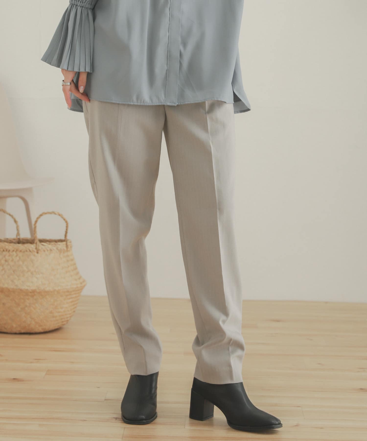 ヘリンボンテーパードパンツ GREIGE S