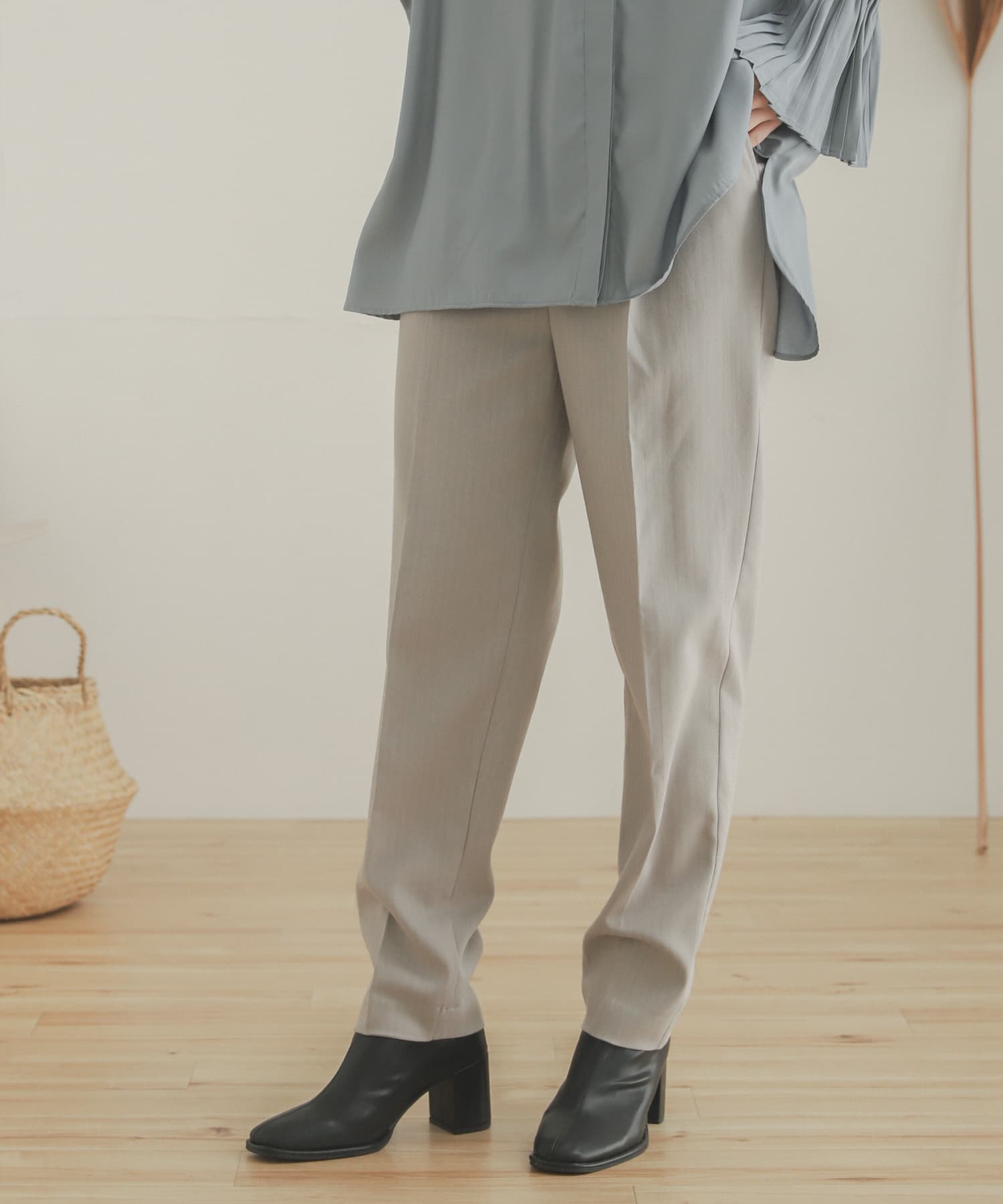 ヘリンボンテーパードパンツ GREIGE S