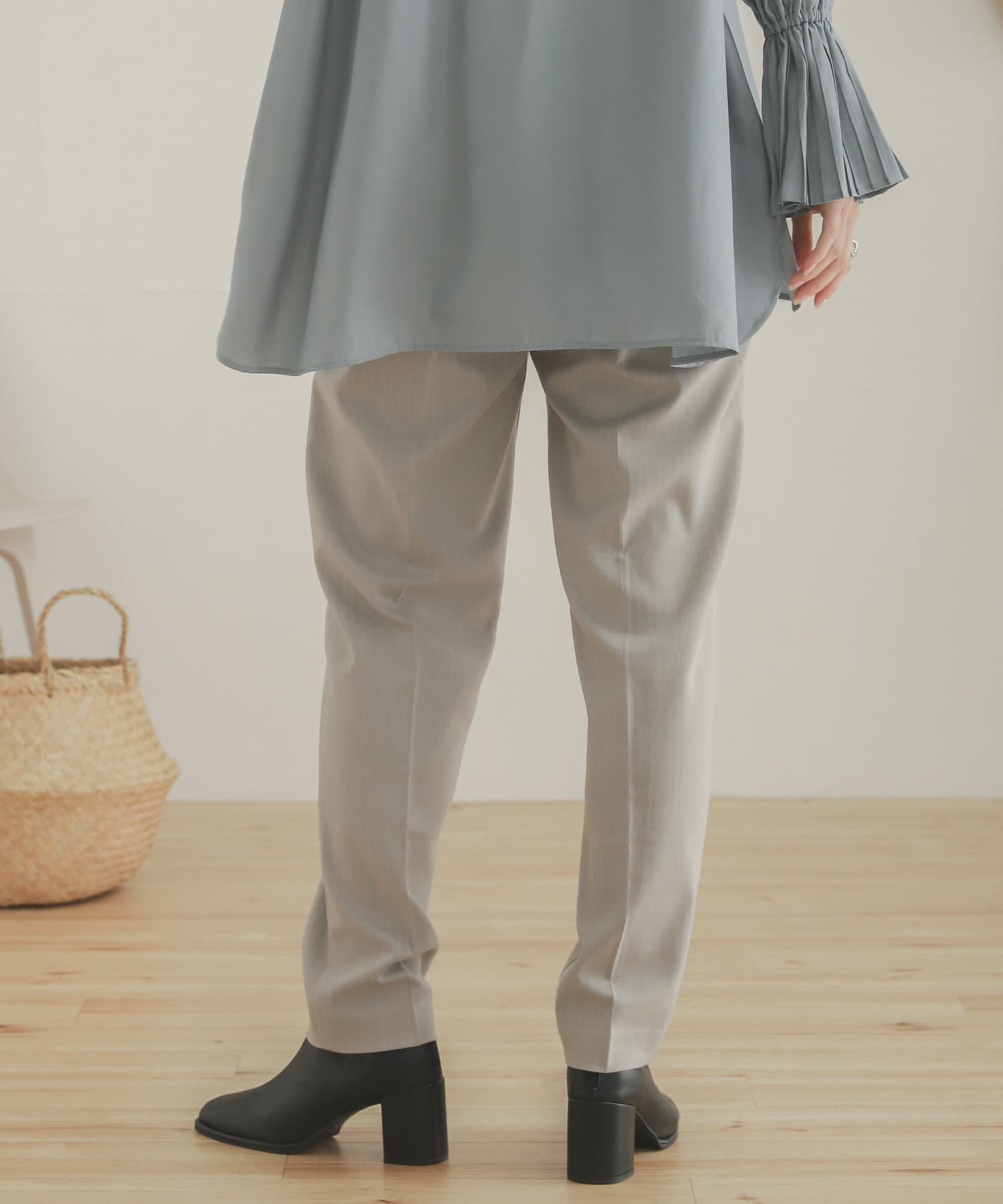 ヘリンボンテーパードパンツ GREIGE S