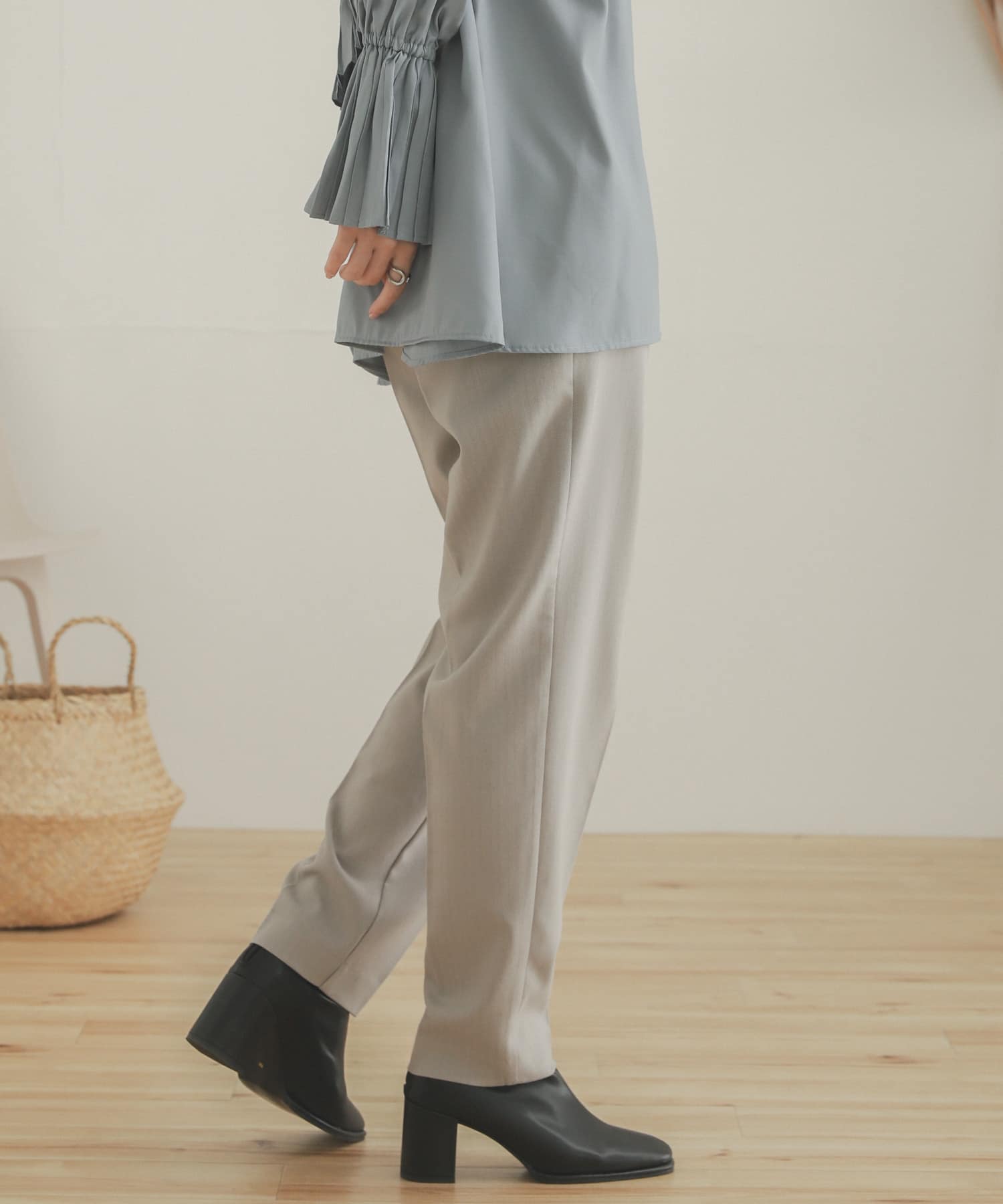 ヘリンボンテーパードパンツ GREIGE S