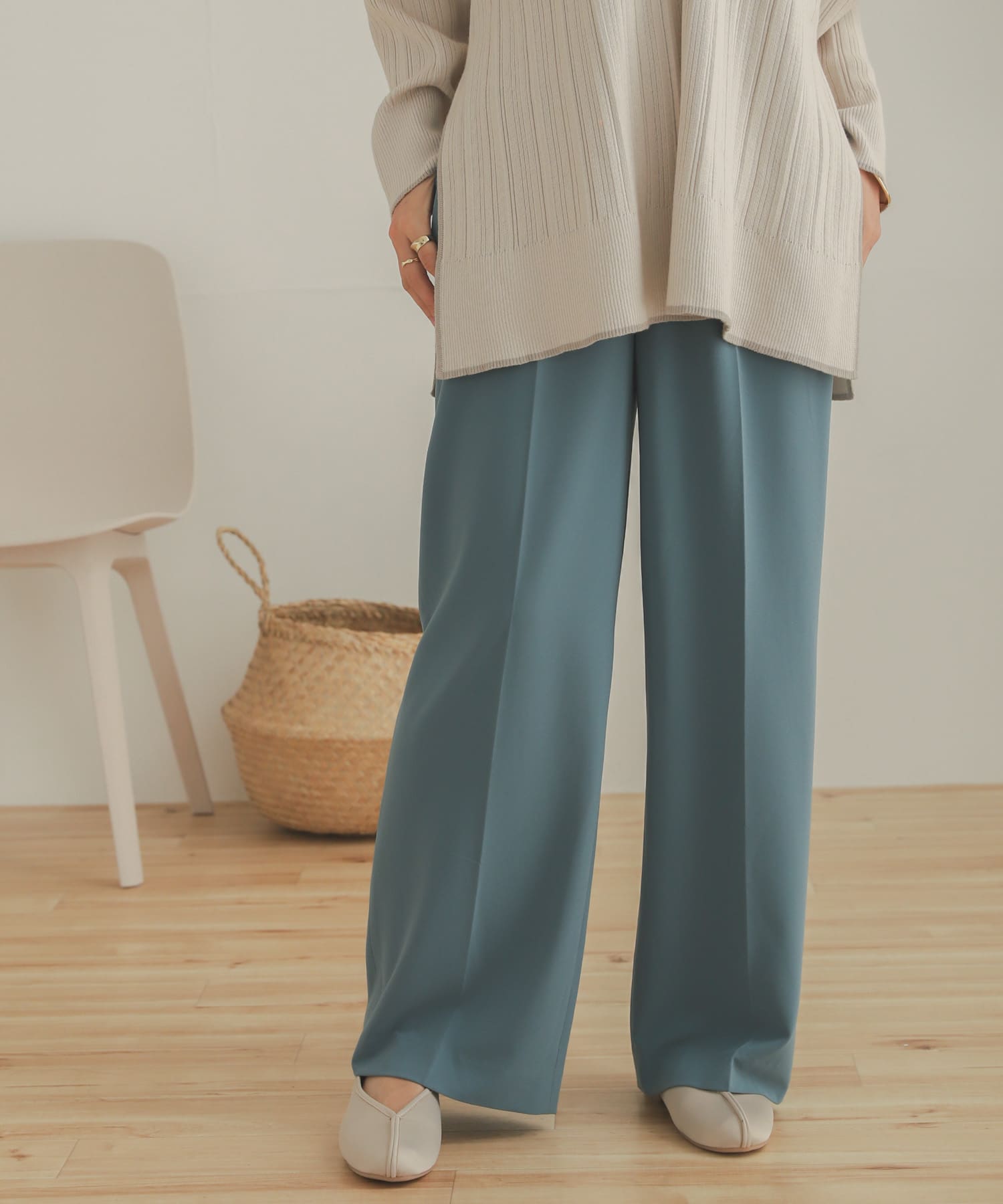 ジョーゼットワイドパンツ L.BLUE XS