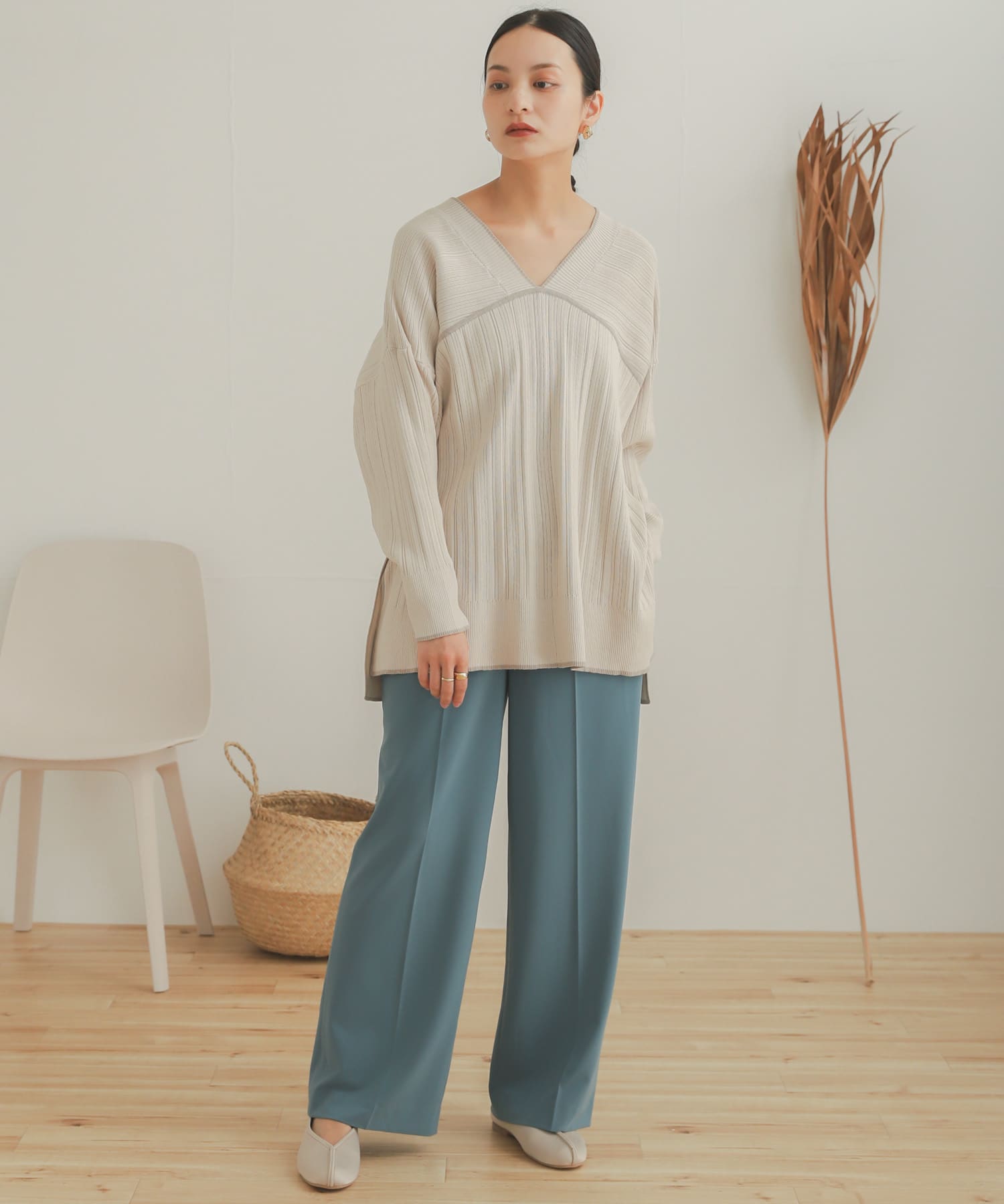 ジョーゼットワイドパンツ L.BLUE XS