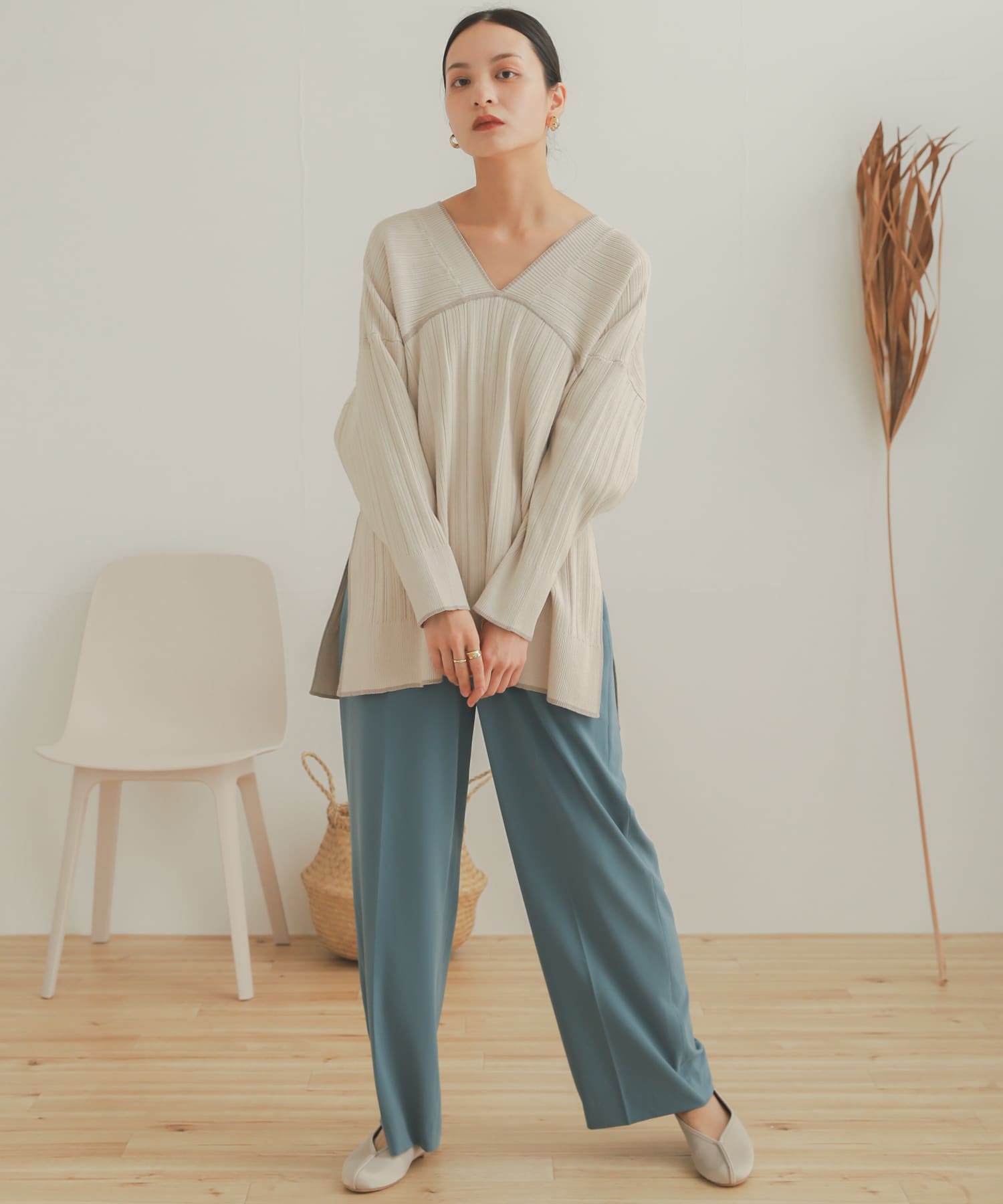 ジョーゼットワイドパンツ L.BLUE XS