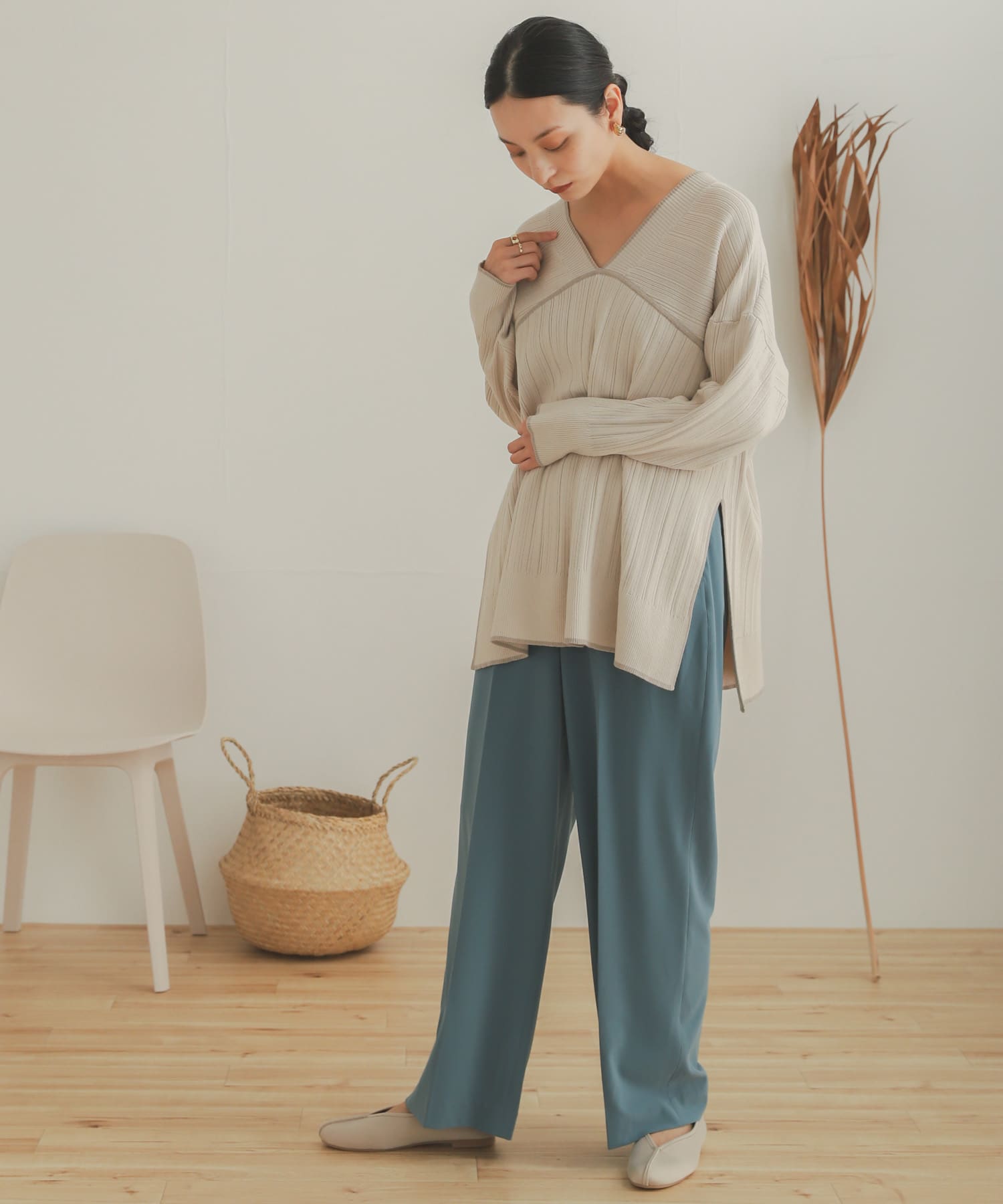 ジョーゼットワイドパンツ L.BLUE XS