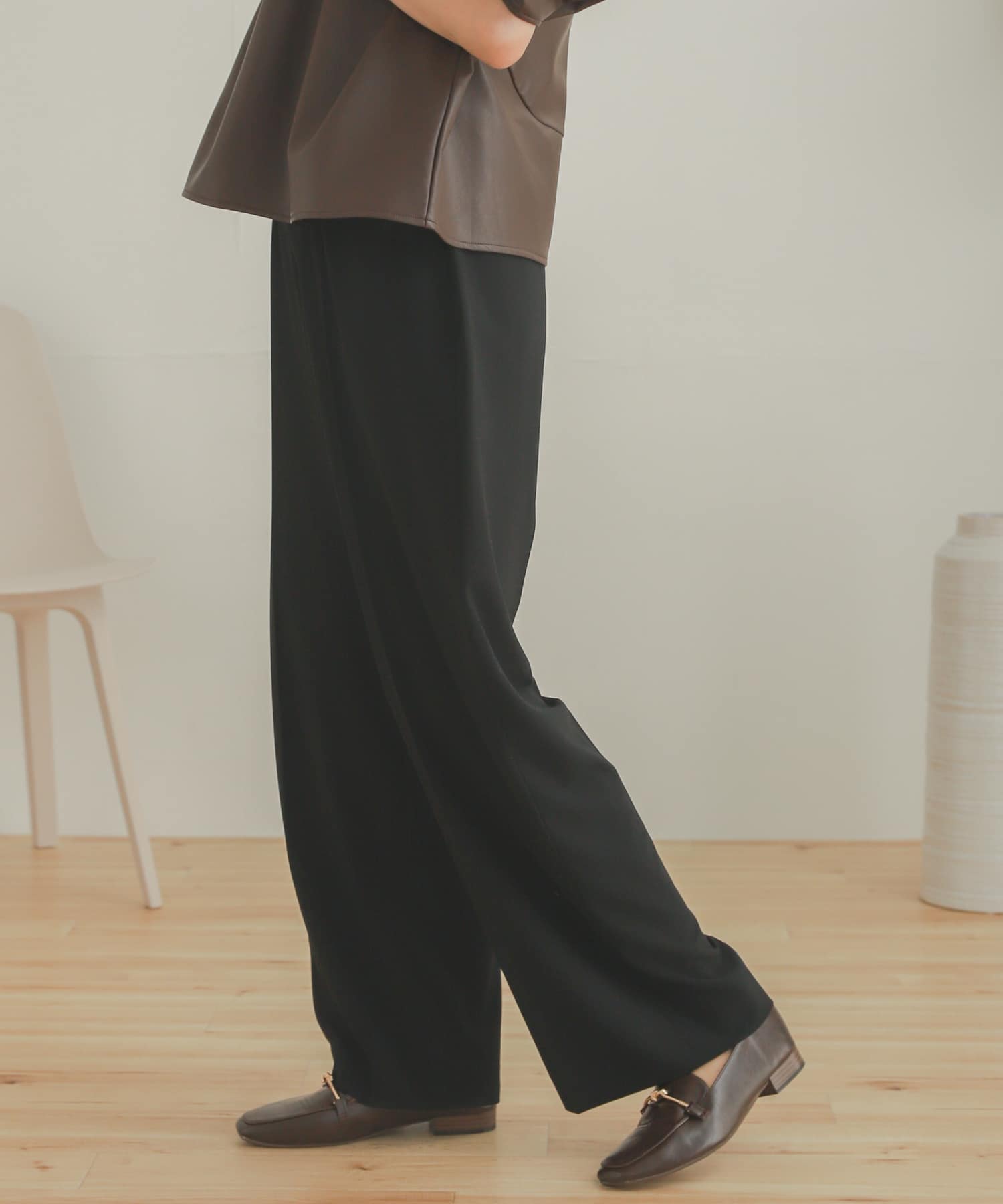 ジョーゼットワイドパンツ BLACK XS