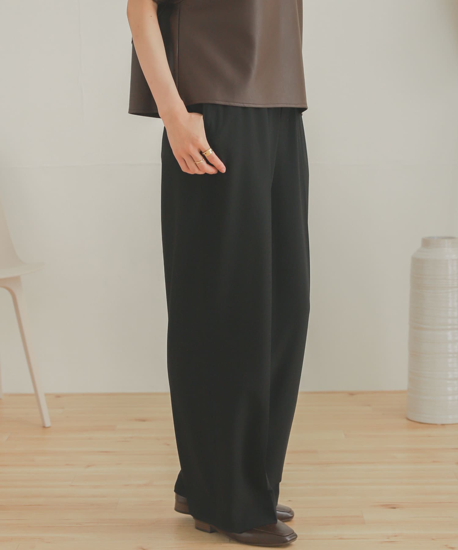 ジョーゼットワイドパンツ BLACK XS