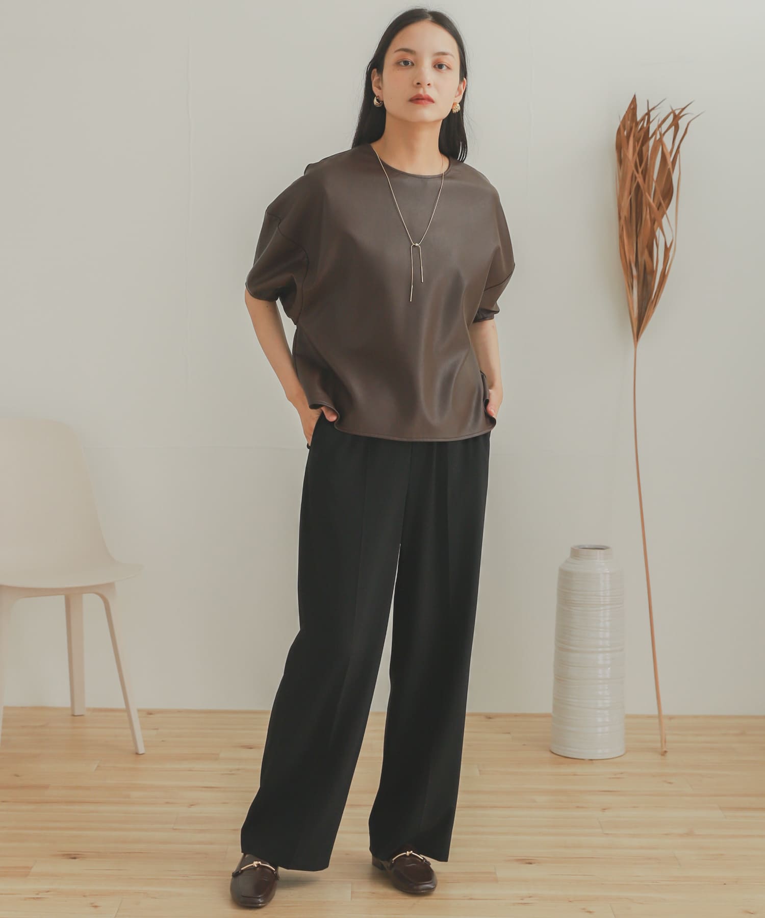 ジョーゼットワイドパンツ BLACK XS