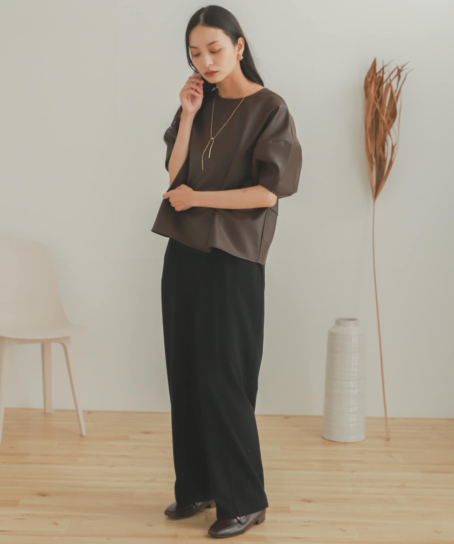 ジョーゼットワイドパンツ BLACK XS