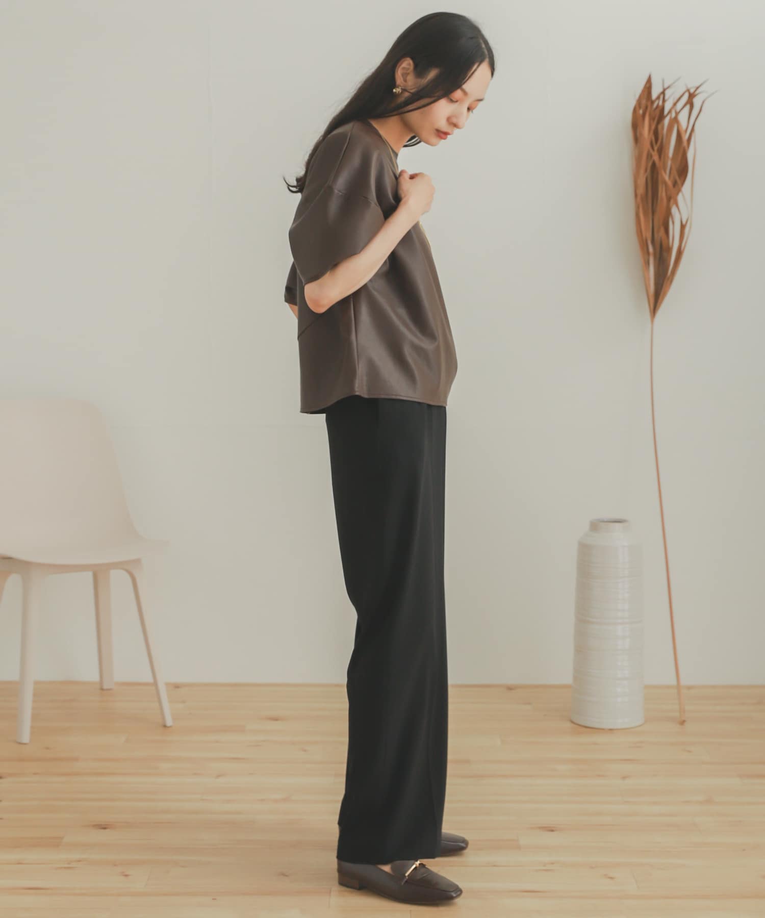 ジョーゼットワイドパンツ BLACK XS