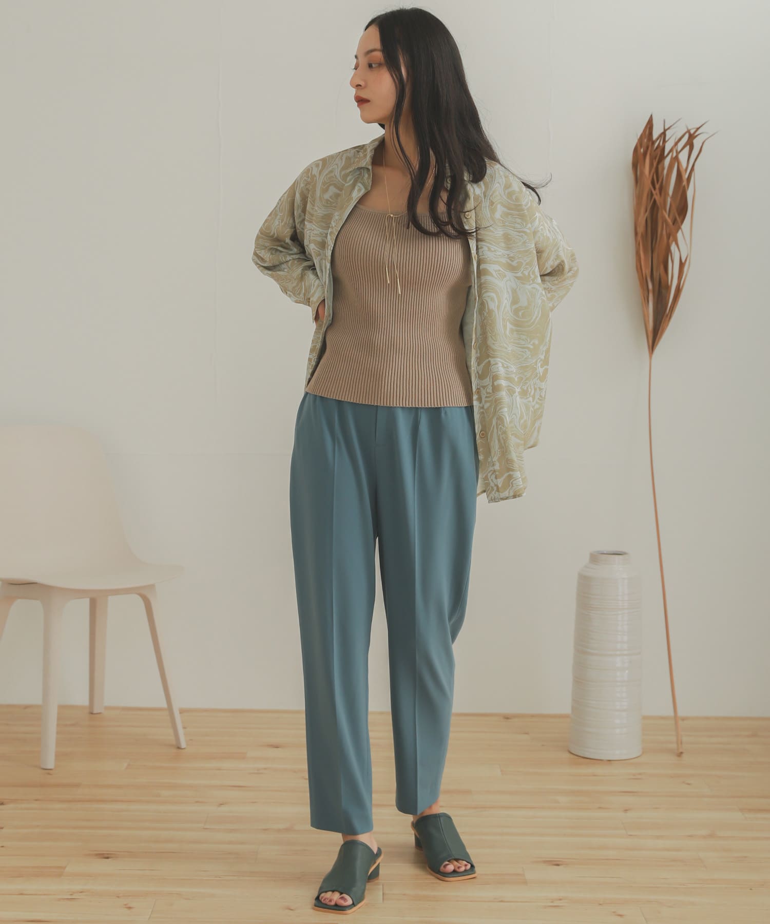 ジョーゼットテーパードパンツ L.BLUE XS