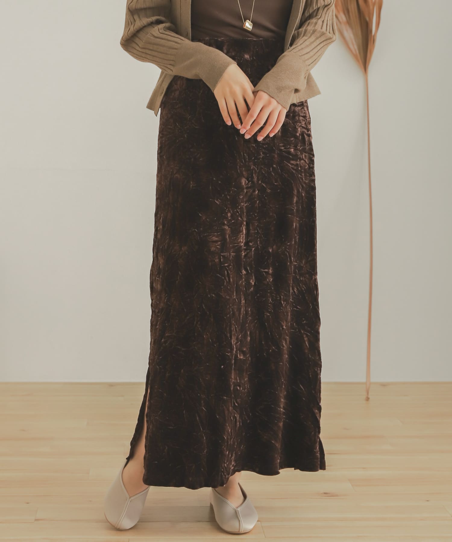 クラッシュベロアロングスカート BROWN one