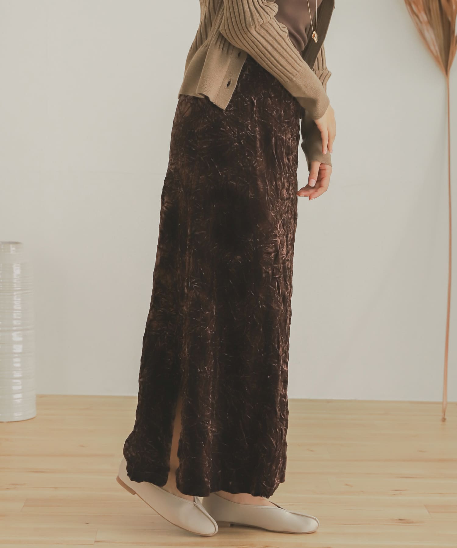 クラッシュベロアロングスカート BROWN one