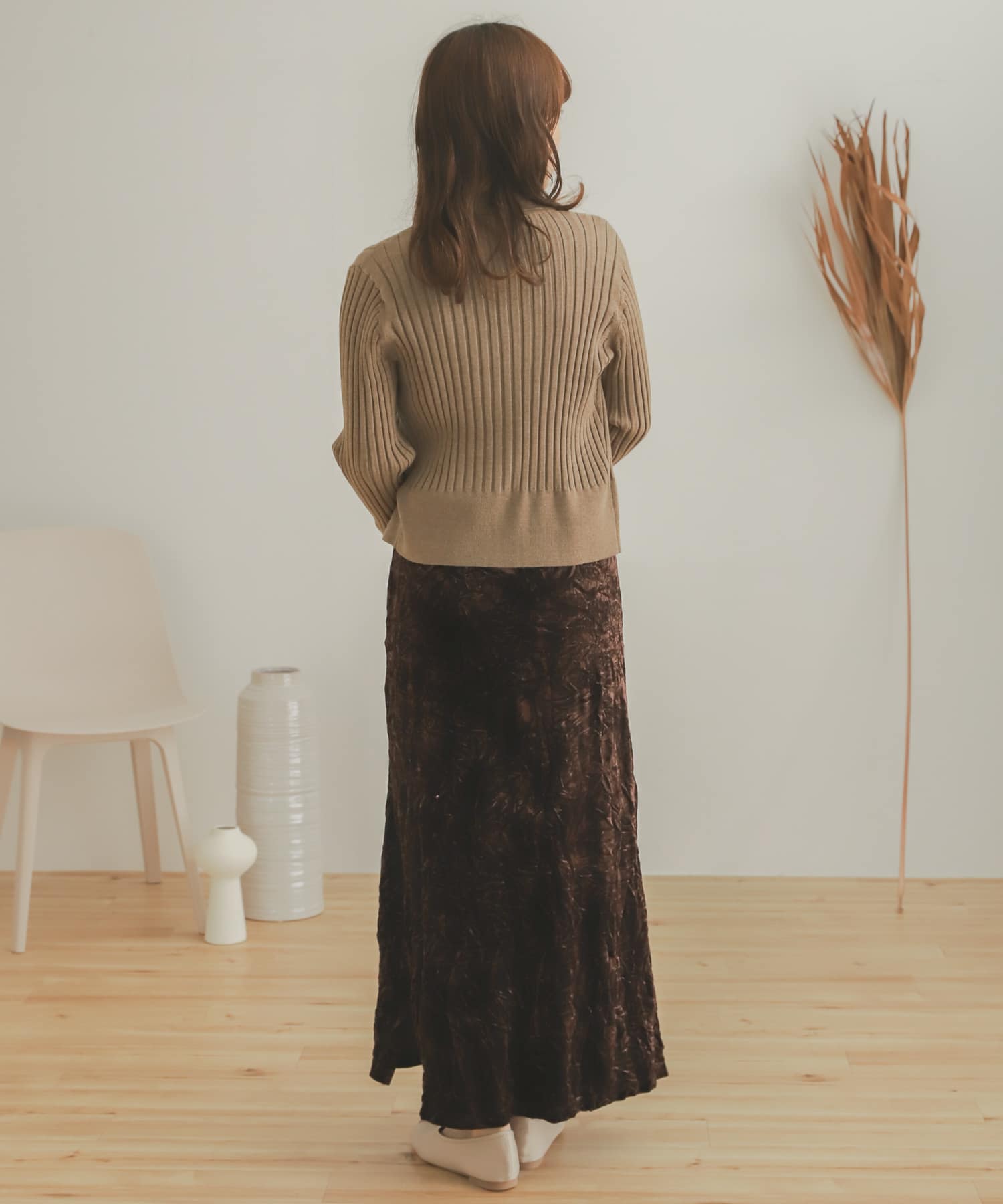 クラッシュベロアロングスカート BROWN one