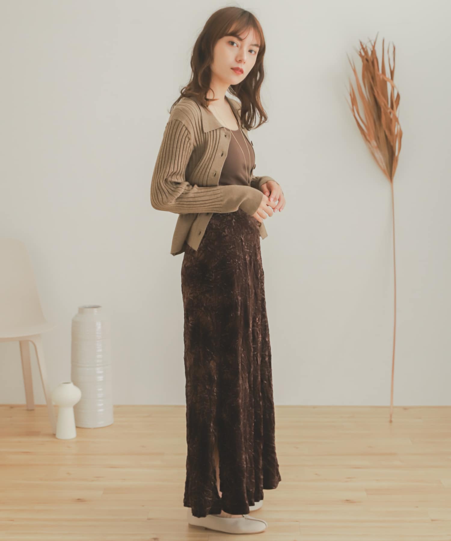クラッシュベロアロングスカート BROWN one
