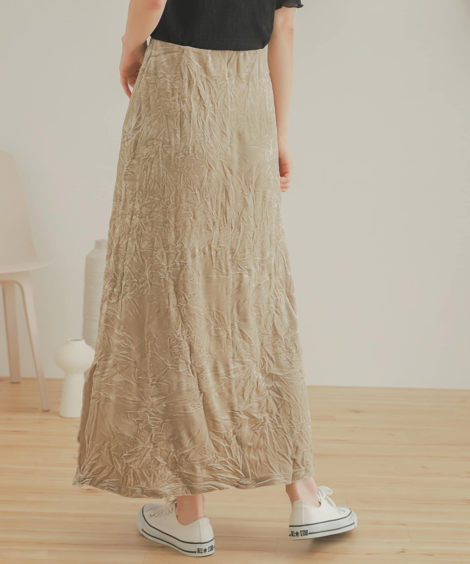 クラッシュベロアロングスカート BEIGE one
