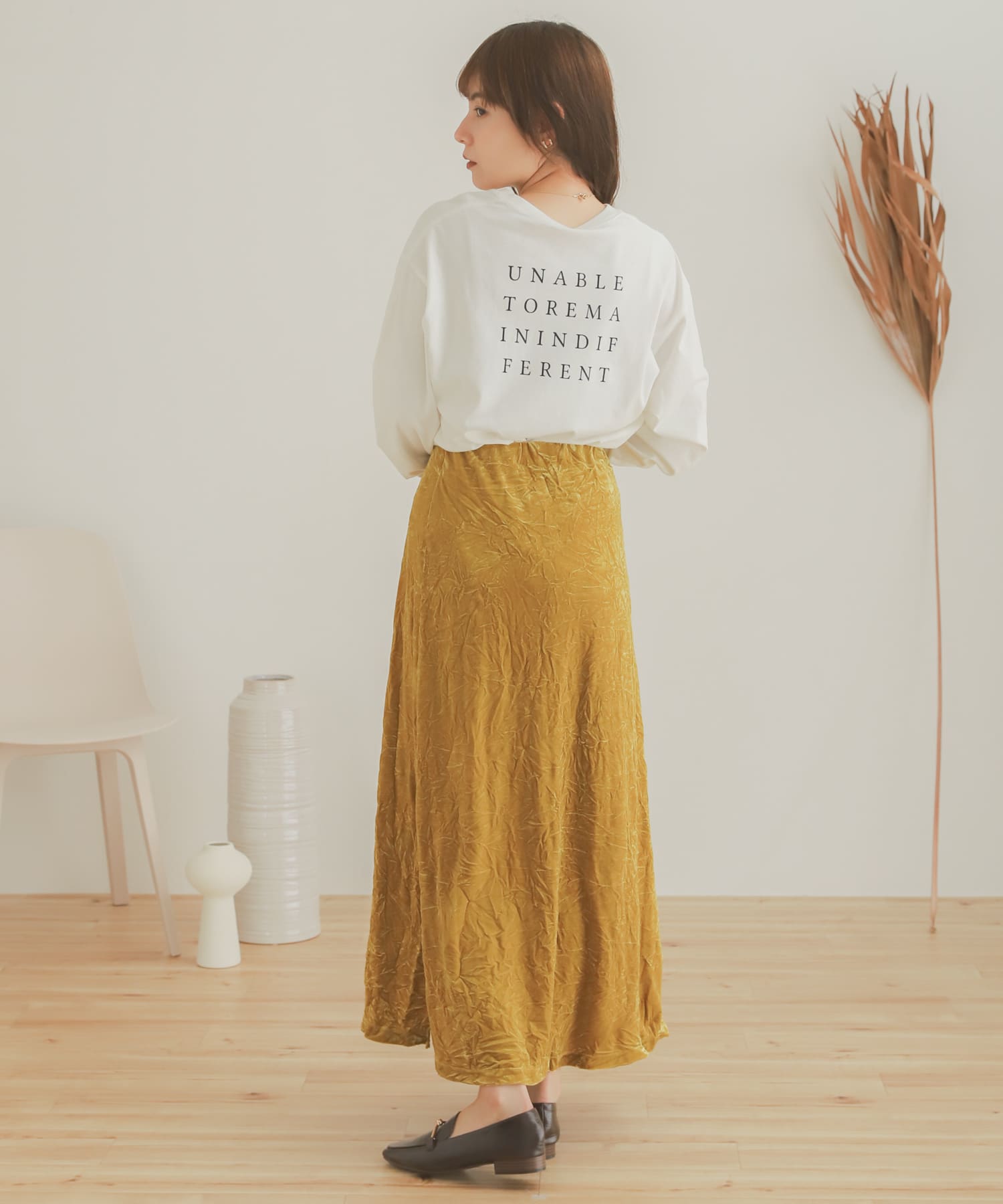 クラッシュベロアロングスカート MUSTARD one