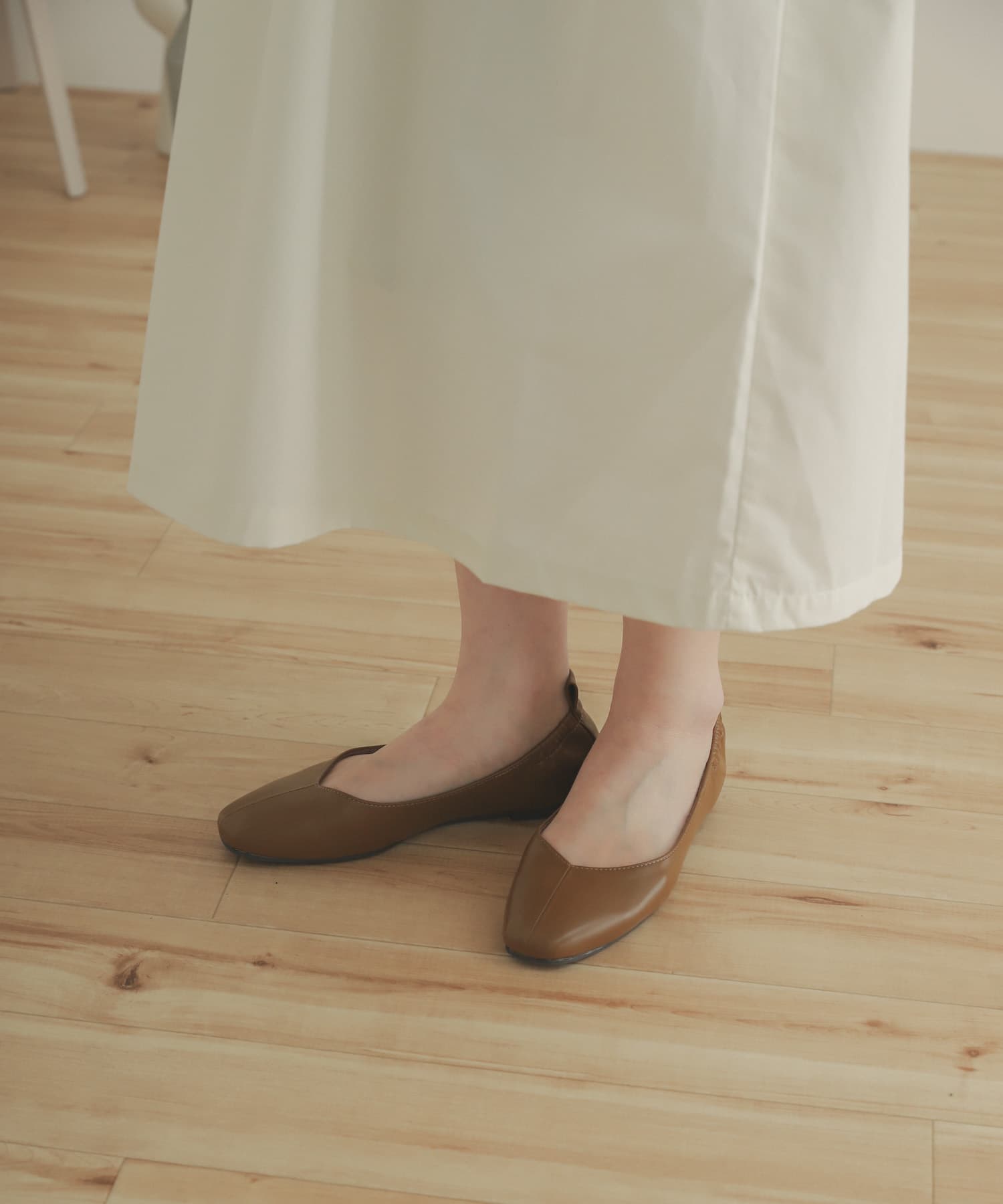 スクエアトウセンターシームフラットシューズ MUSTARD S