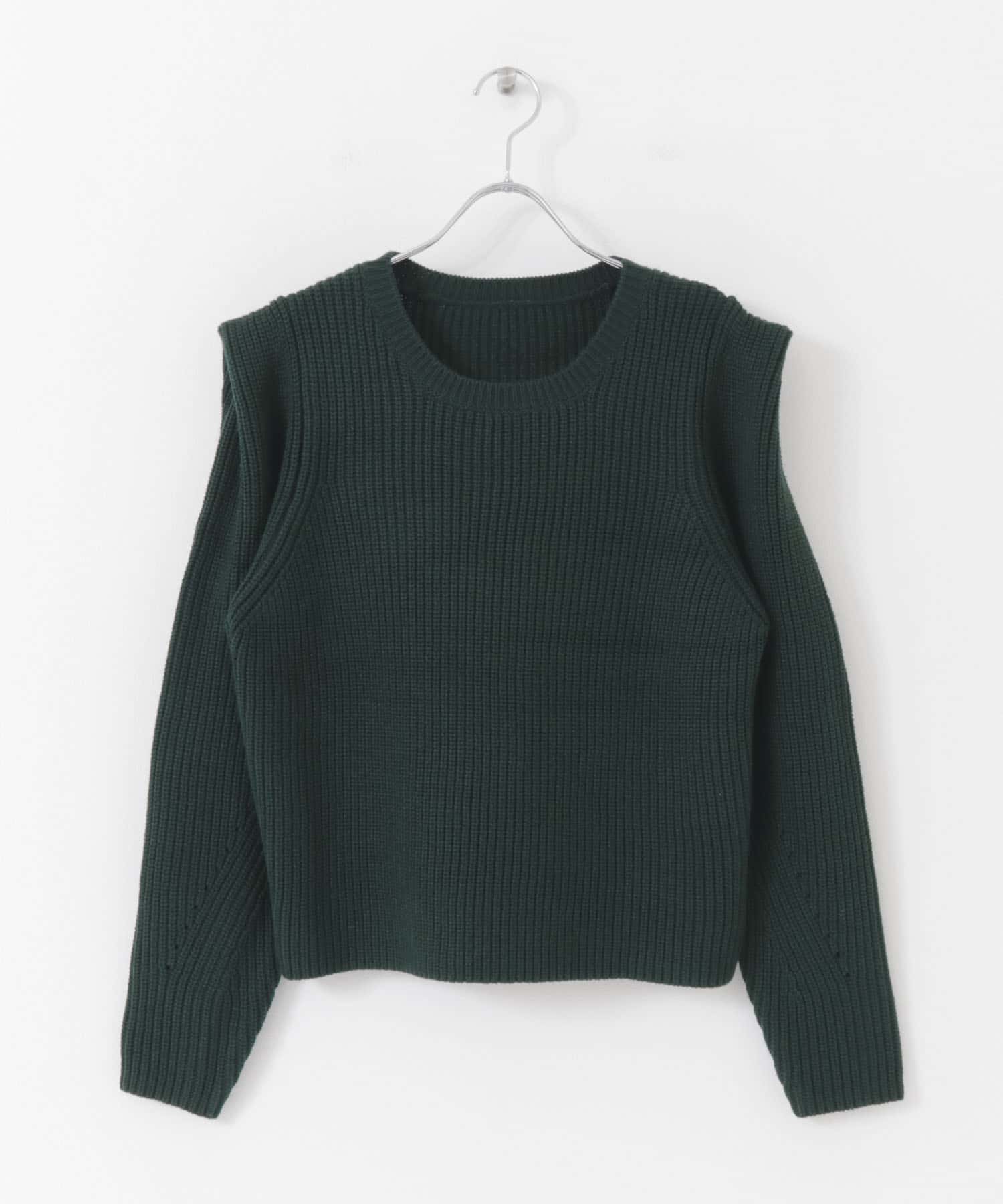 クルーネックショルダータックセーター GREEN one