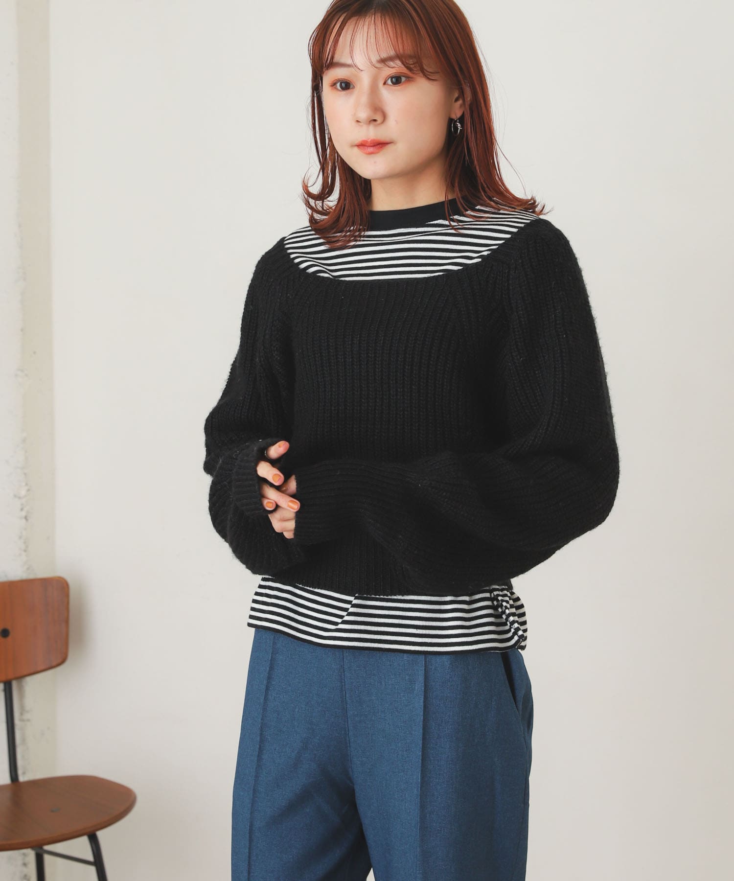 スクエアネックショートセーター BLACK one