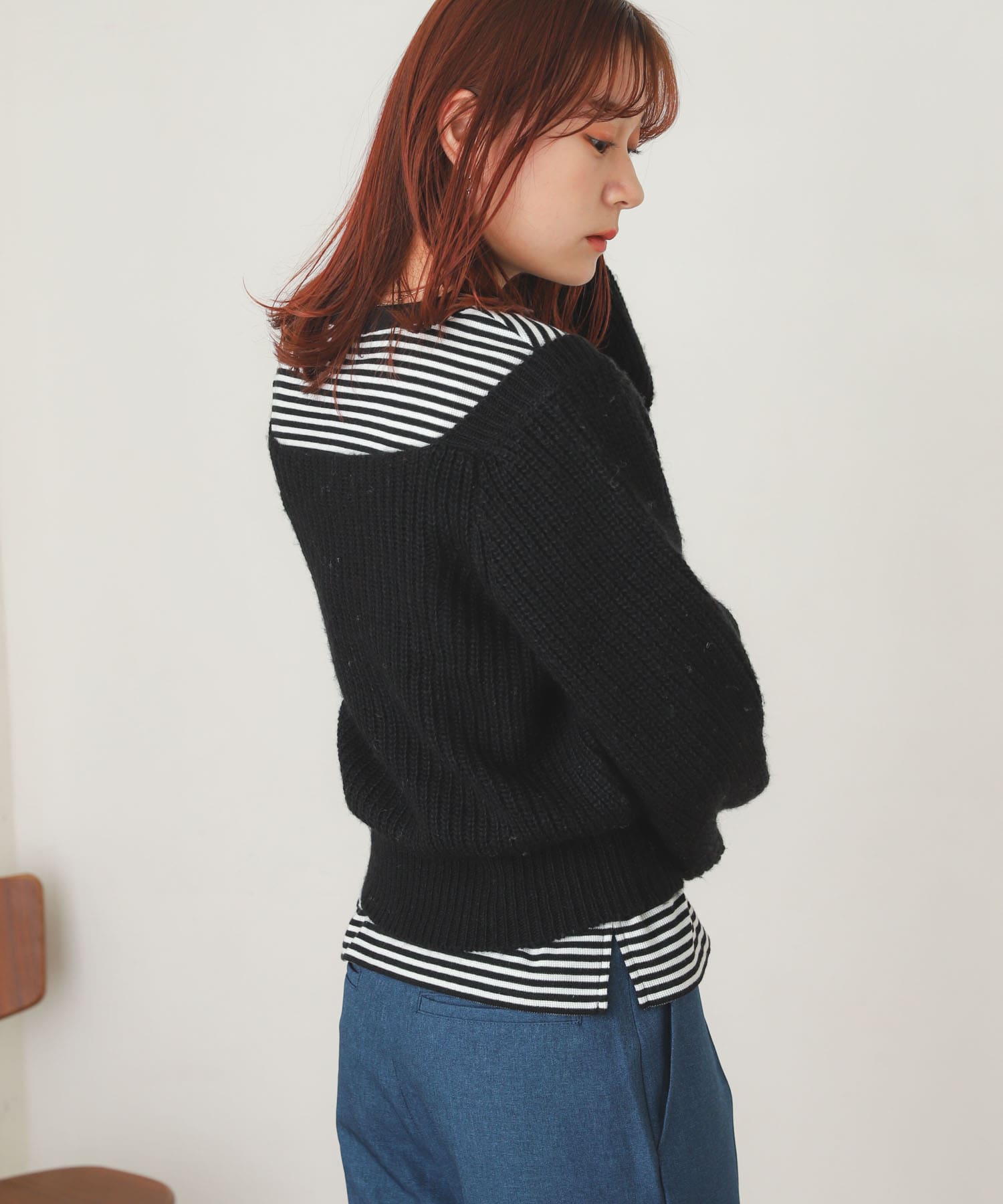 スクエアネックショートセーター BLACK one