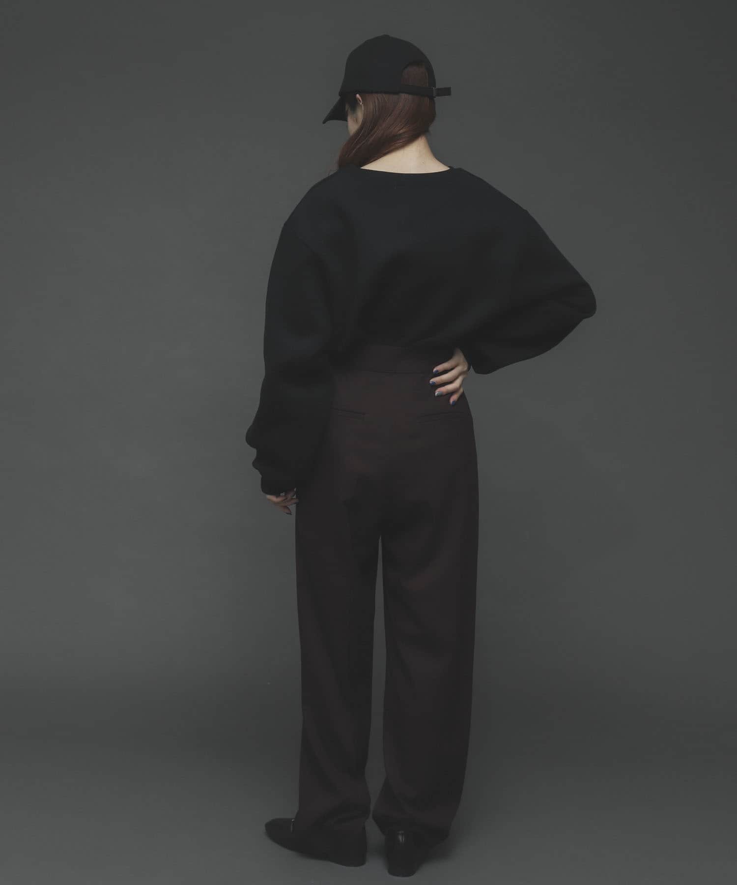 ハイウエストタックストレートパンツ BROWN M