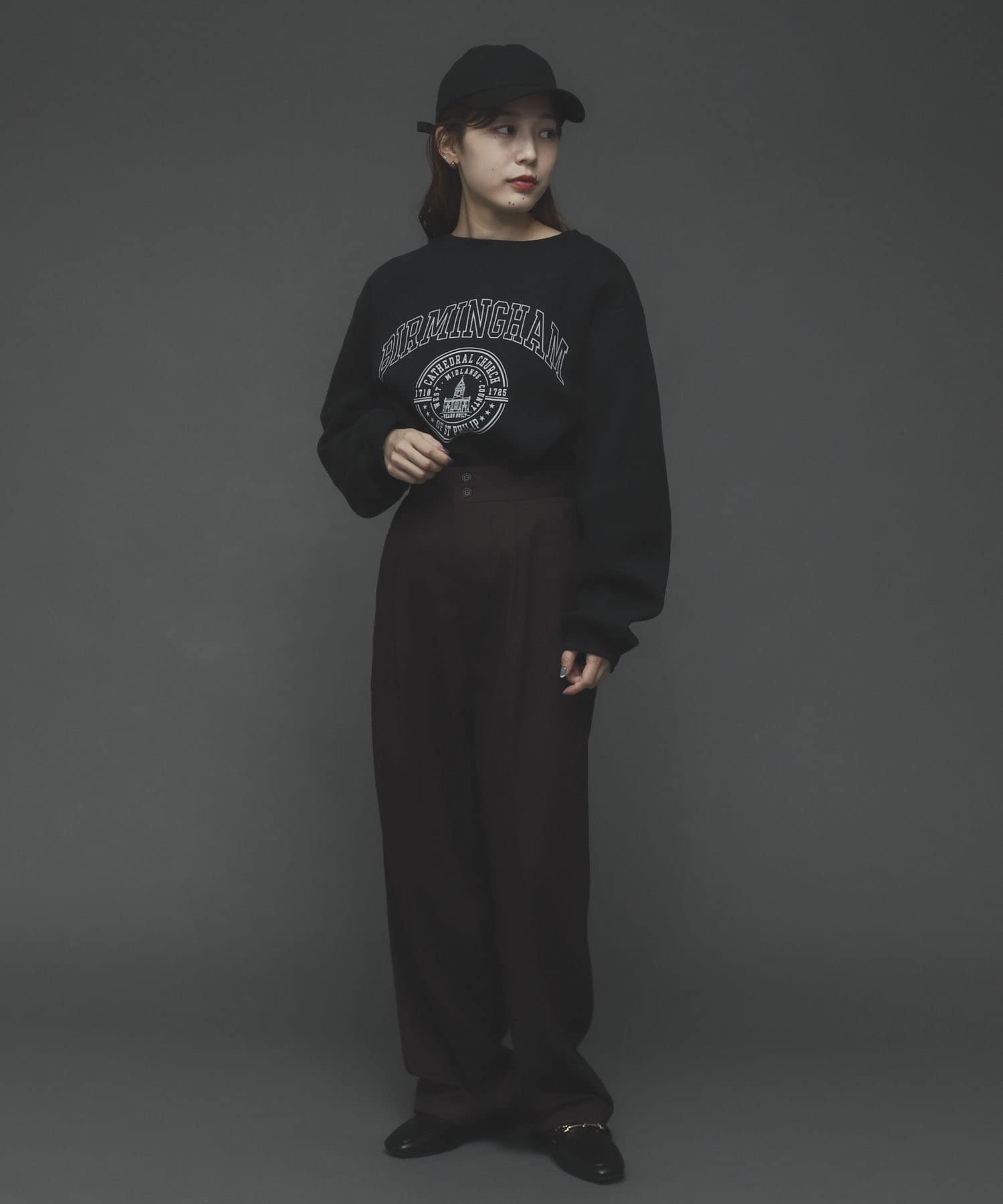 ハイウエストタックストレートパンツ BROWN M