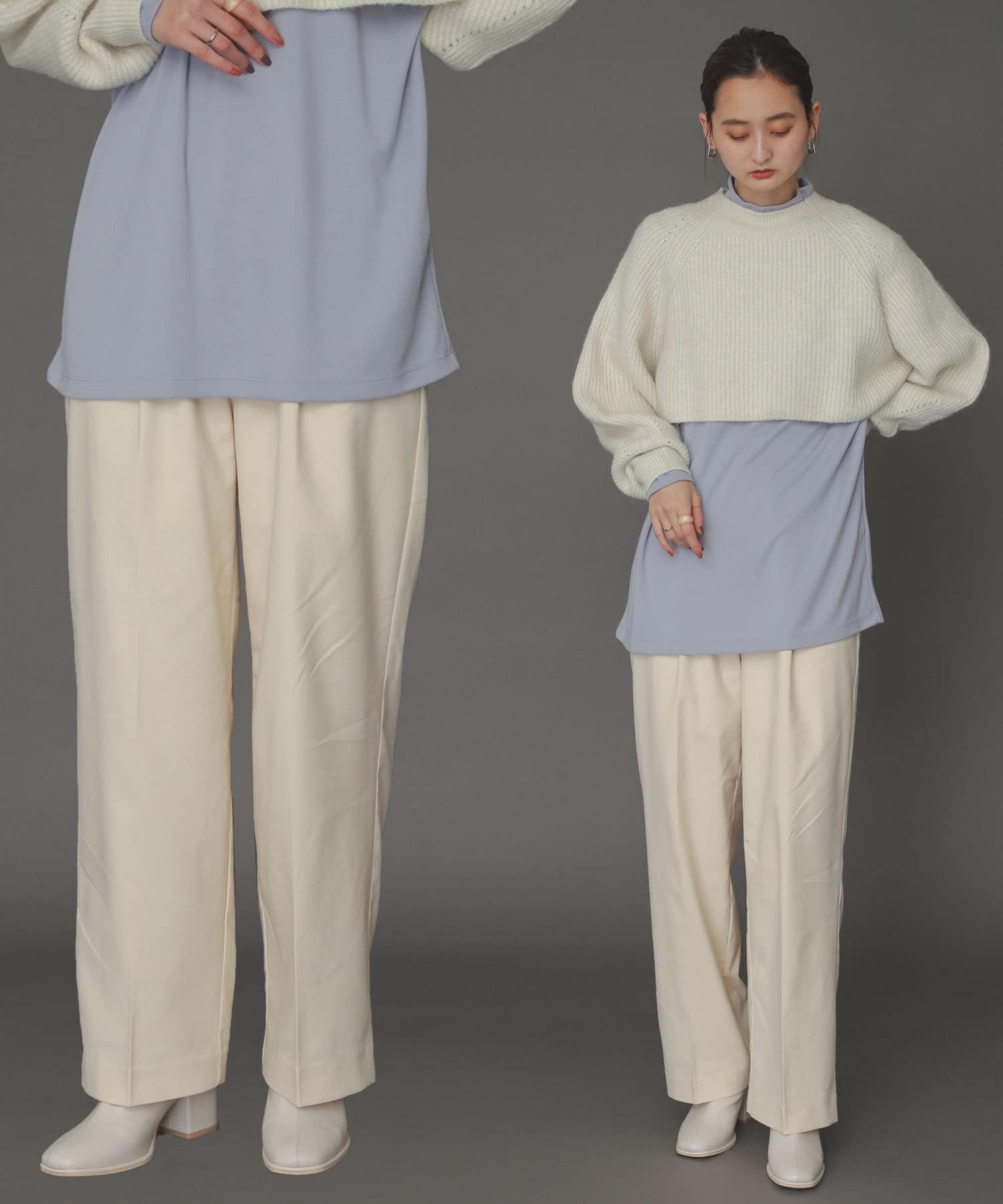 ハイウエストタックストレートパンツ