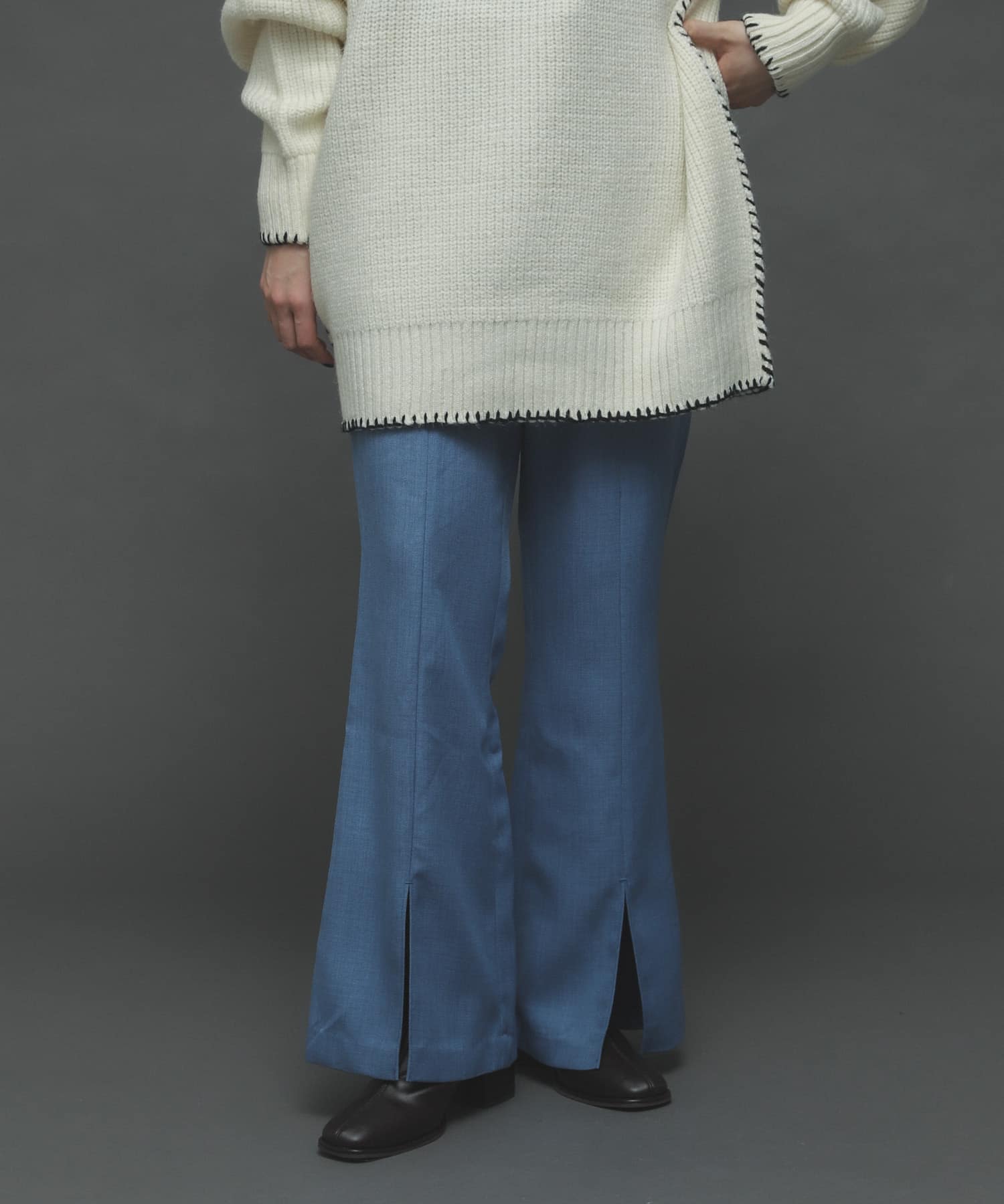 『TALLサイズあり』ウールライクセンターシームキックフレアパンツ BLUE XS