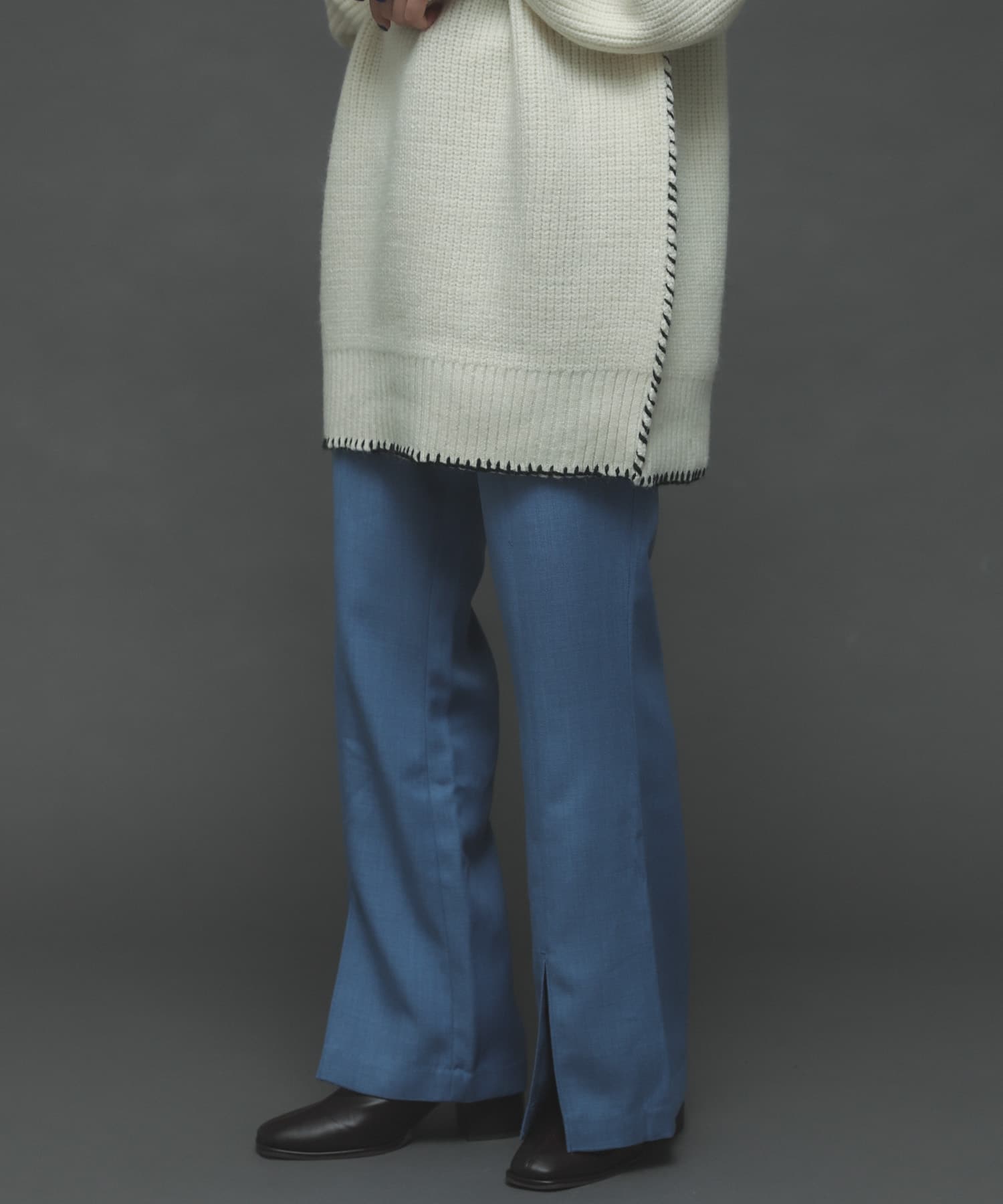 『TALLサイズあり』ウールライクセンターシームキックフレアパンツ BLUE XS