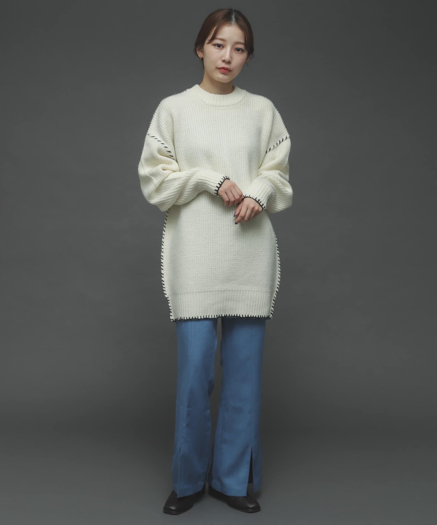 『TALLサイズあり』ウールライクセンターシームキックフレアパンツ BLUE S