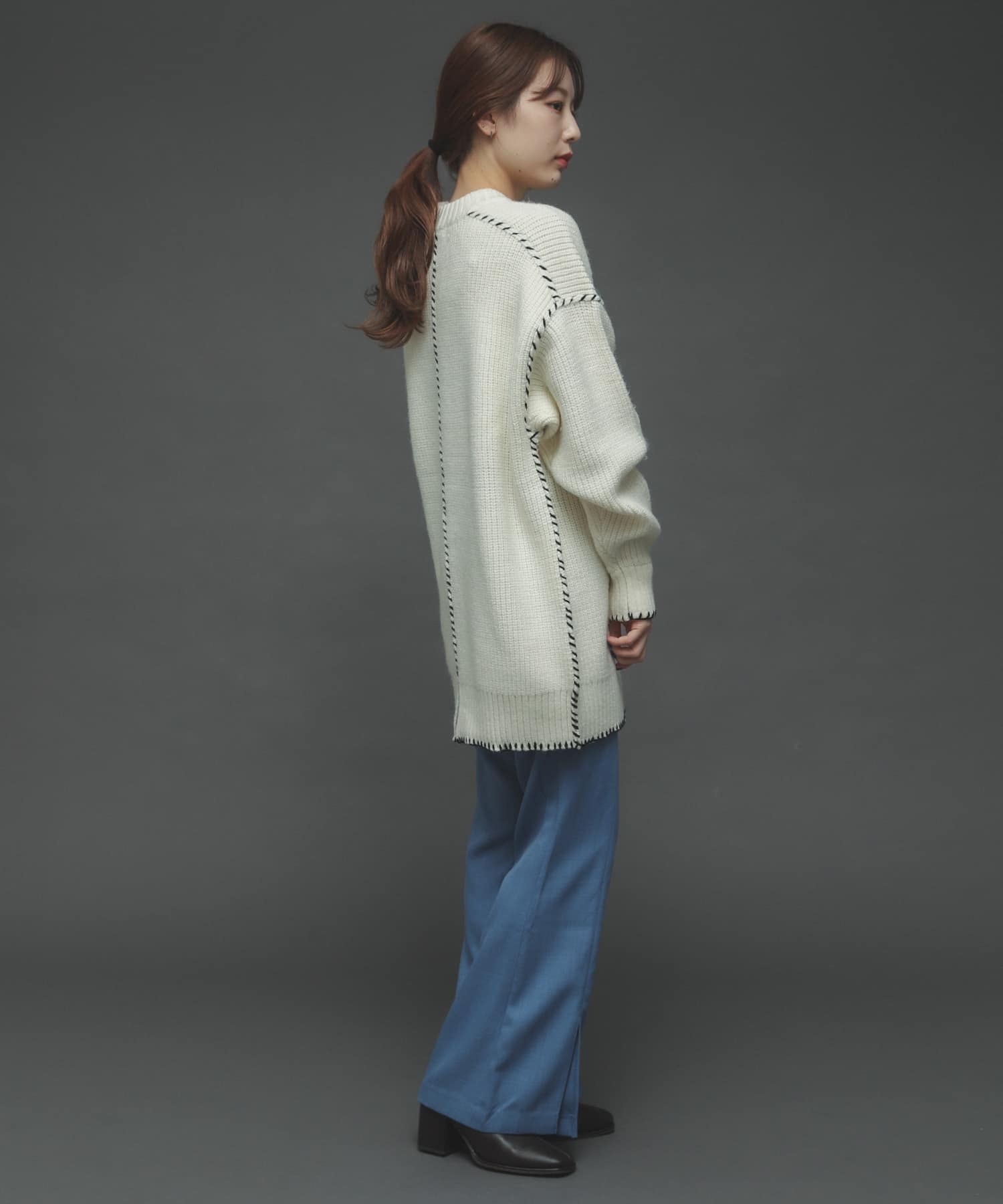 『TALLサイズあり』ウールライクセンターシームキックフレアパンツ BLUE S