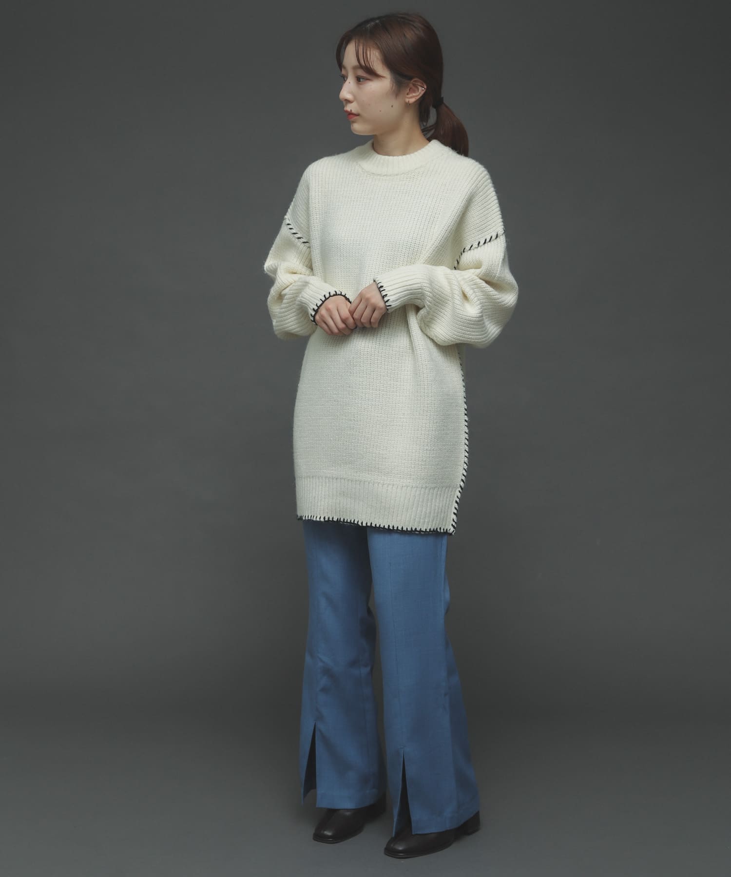 『TALLサイズあり』ウールライクセンターシームキックフレアパンツ BLUE S