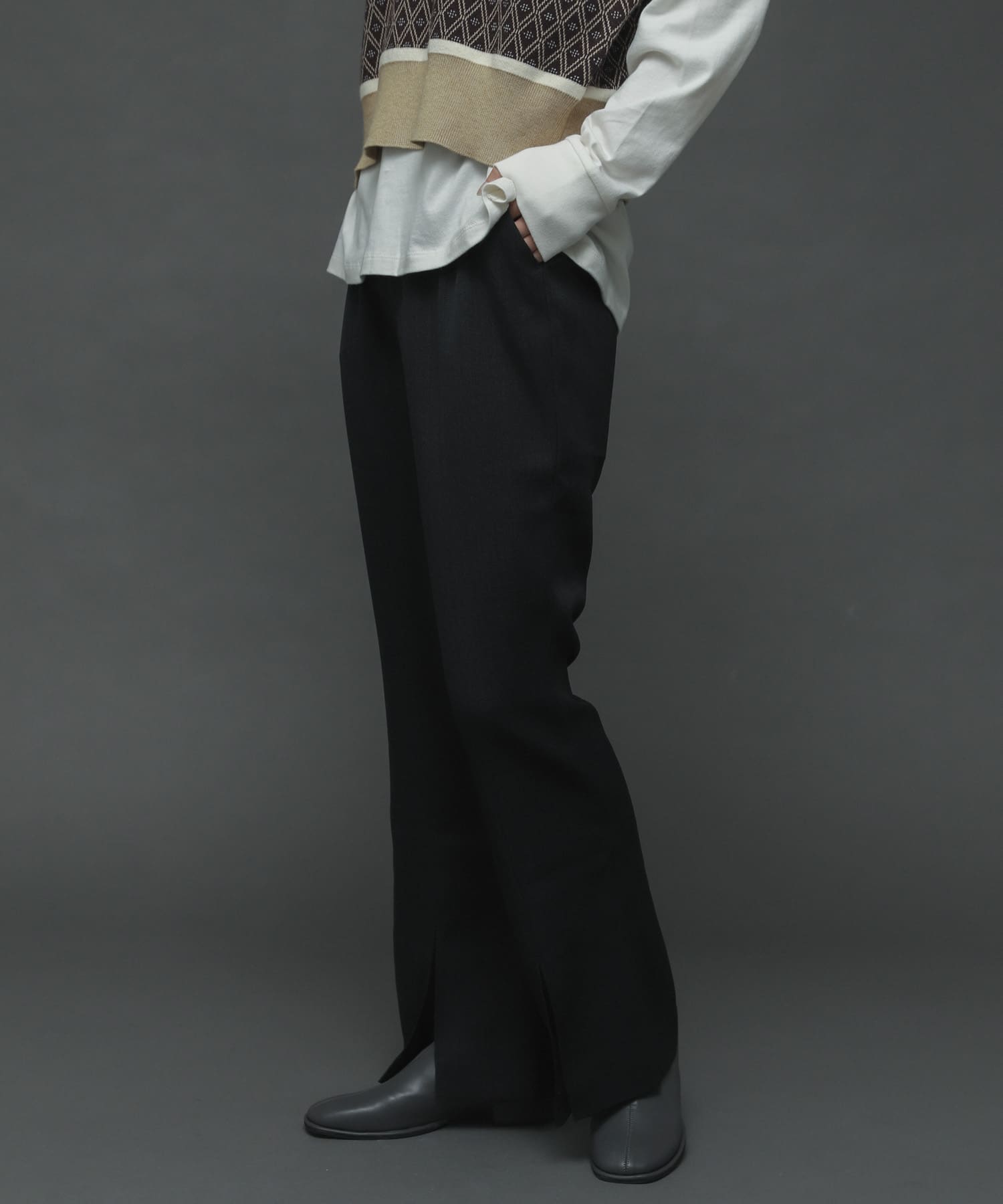 『TALLサイズあり』ウールライクセンターシームキックフレアパンツ BLACK XS