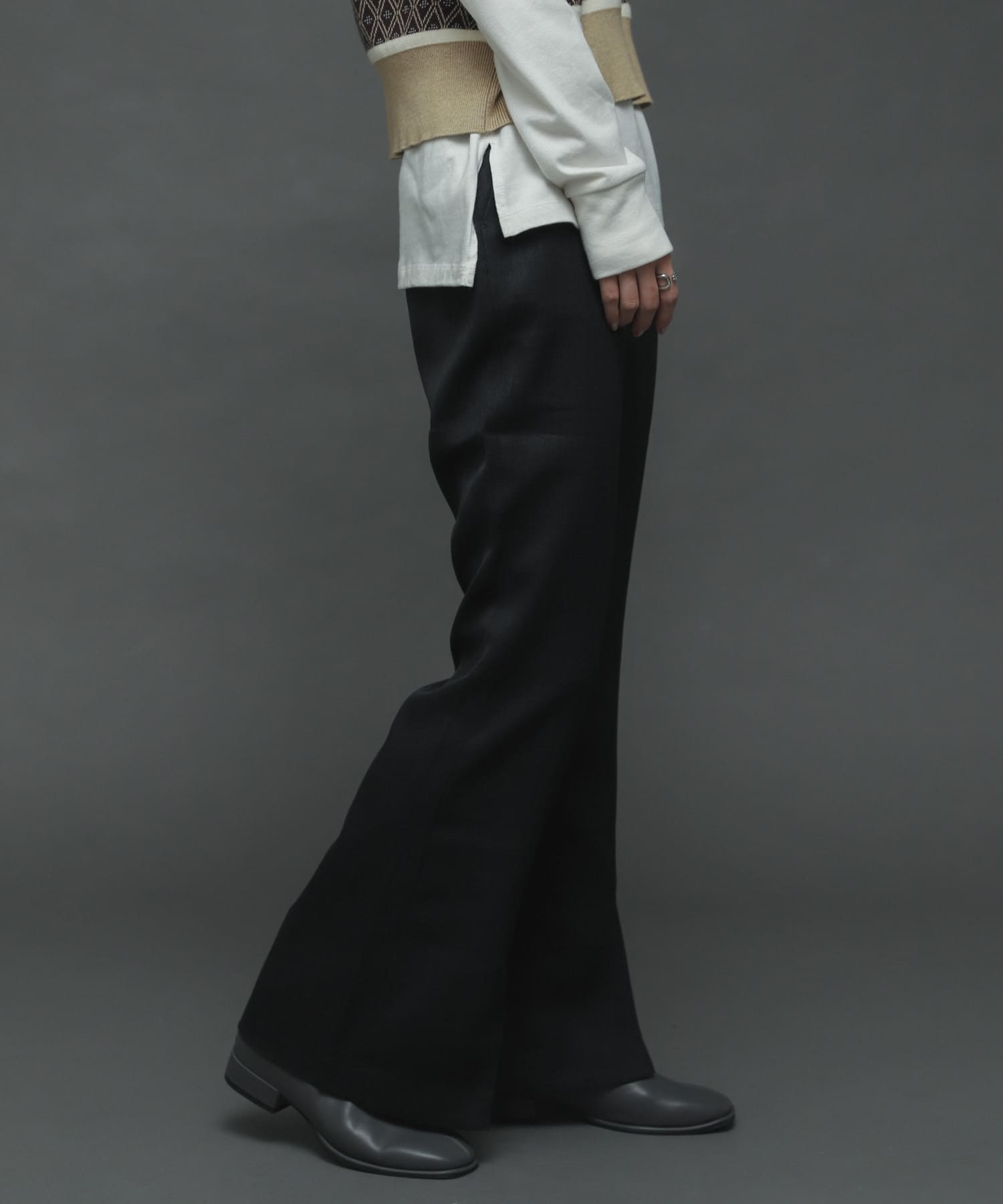 『TALLサイズあり』ウールライクセンターシームキックフレアパンツ BLACK S
