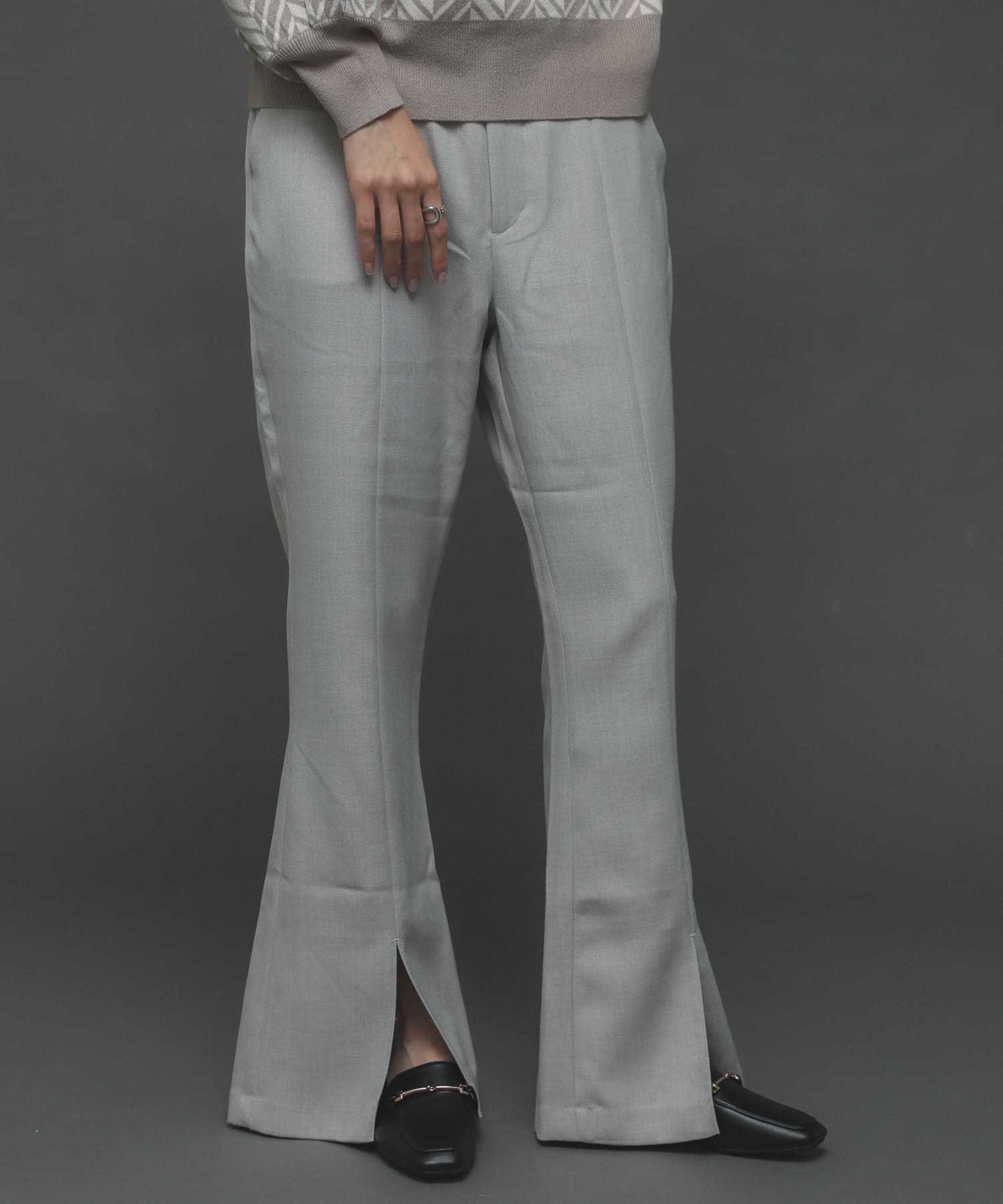『TALLサイズあり』ウールライクセンターシームキックフレアパンツ L.GRAY XS