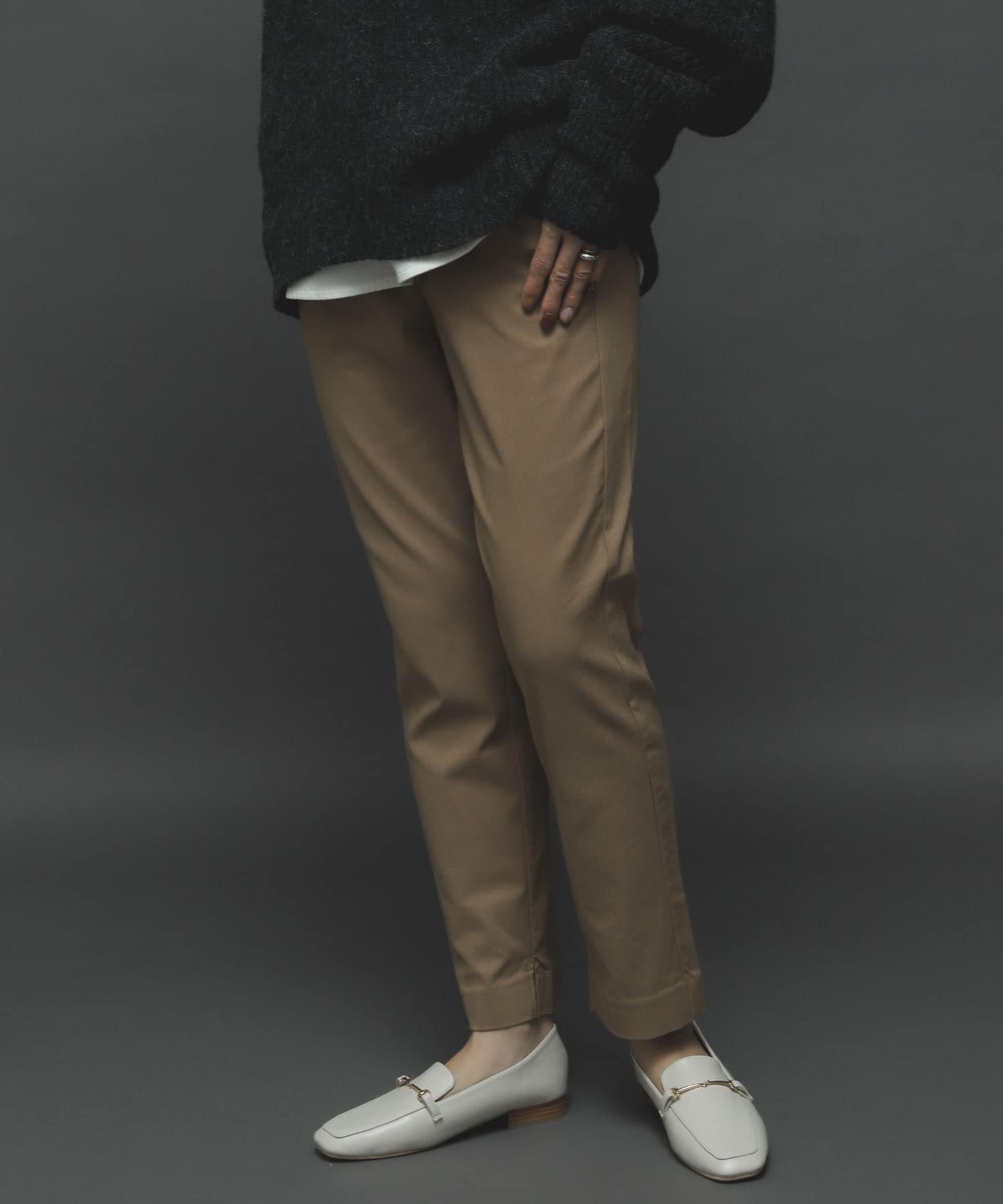 『TALLサイズあり』ストレッチスリムテーパードパンツ BEIGE XS