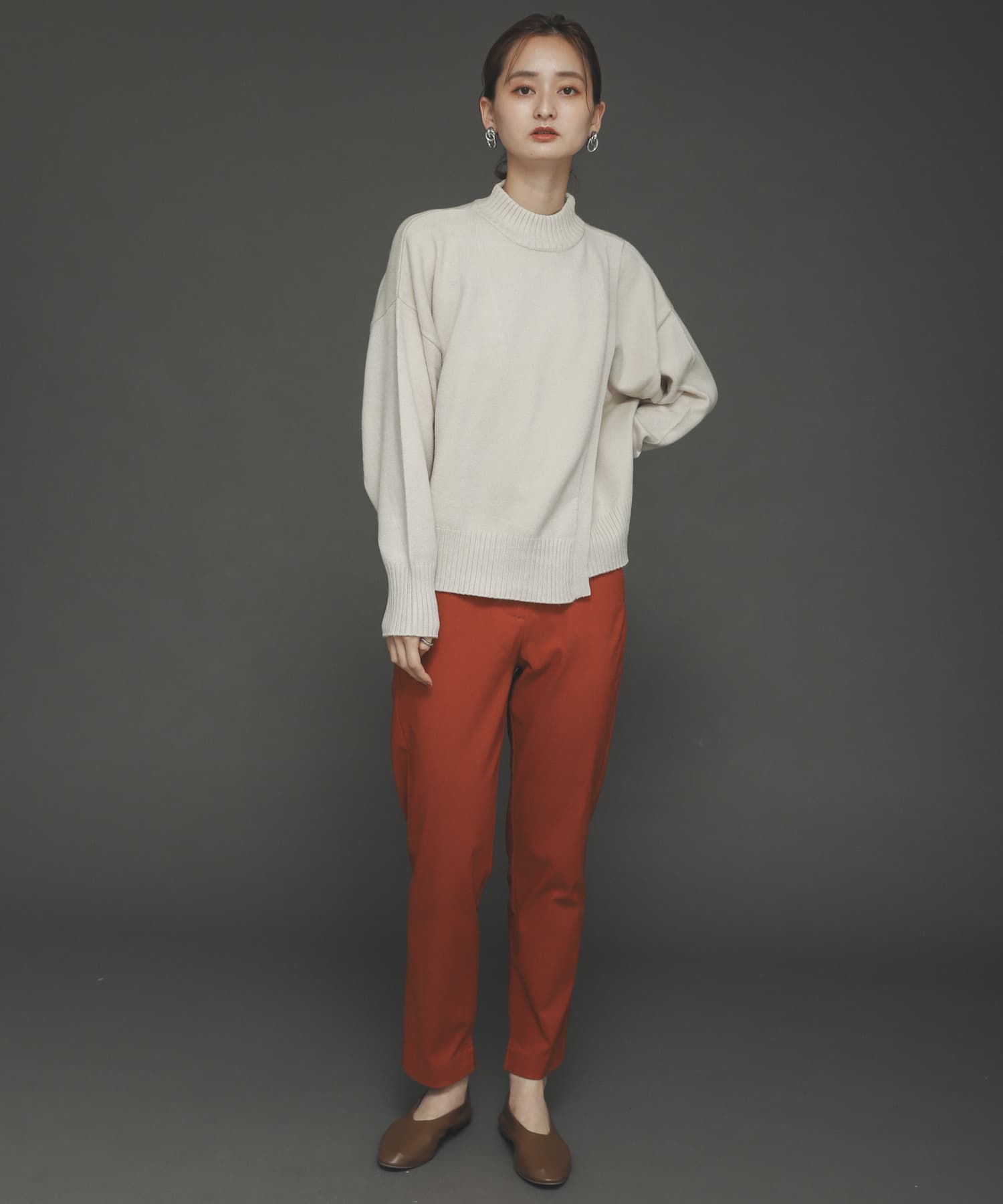 『TALLサイズあり』ストレッチスリムテーパードパンツ ORANGE XS