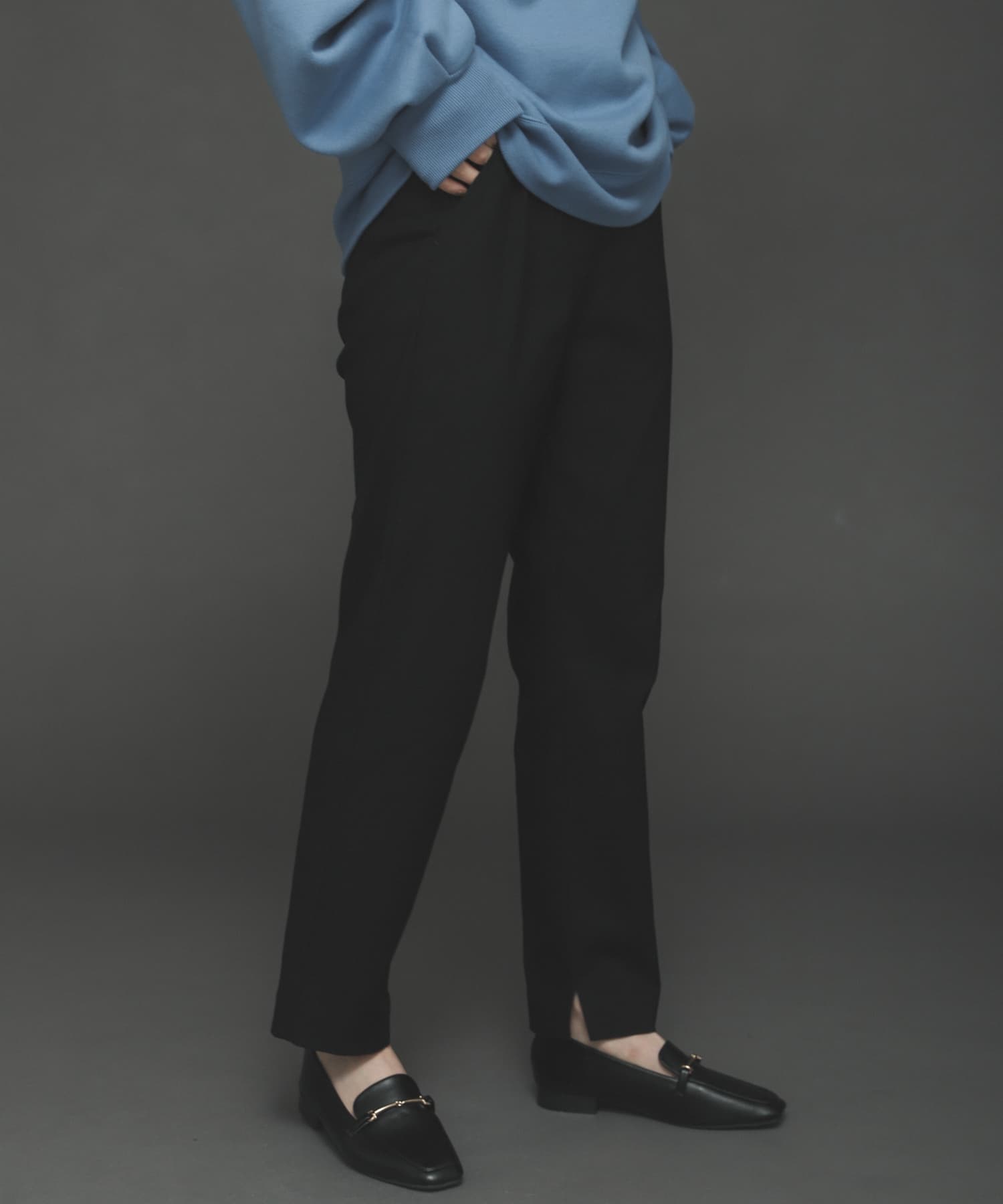 『TALLサイズあり』ストレッチスリムテーパードパンツ BLACK XS