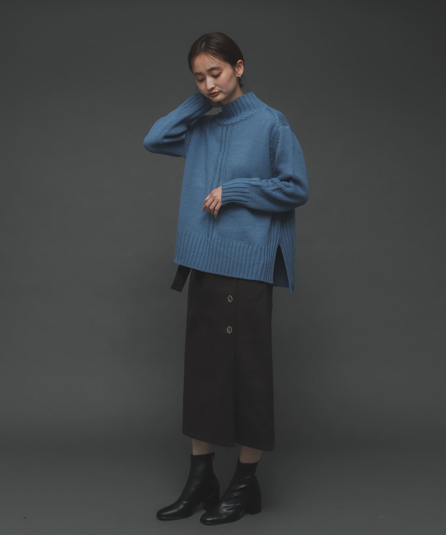 ボタンディテールアイラインスカート BROWN M
