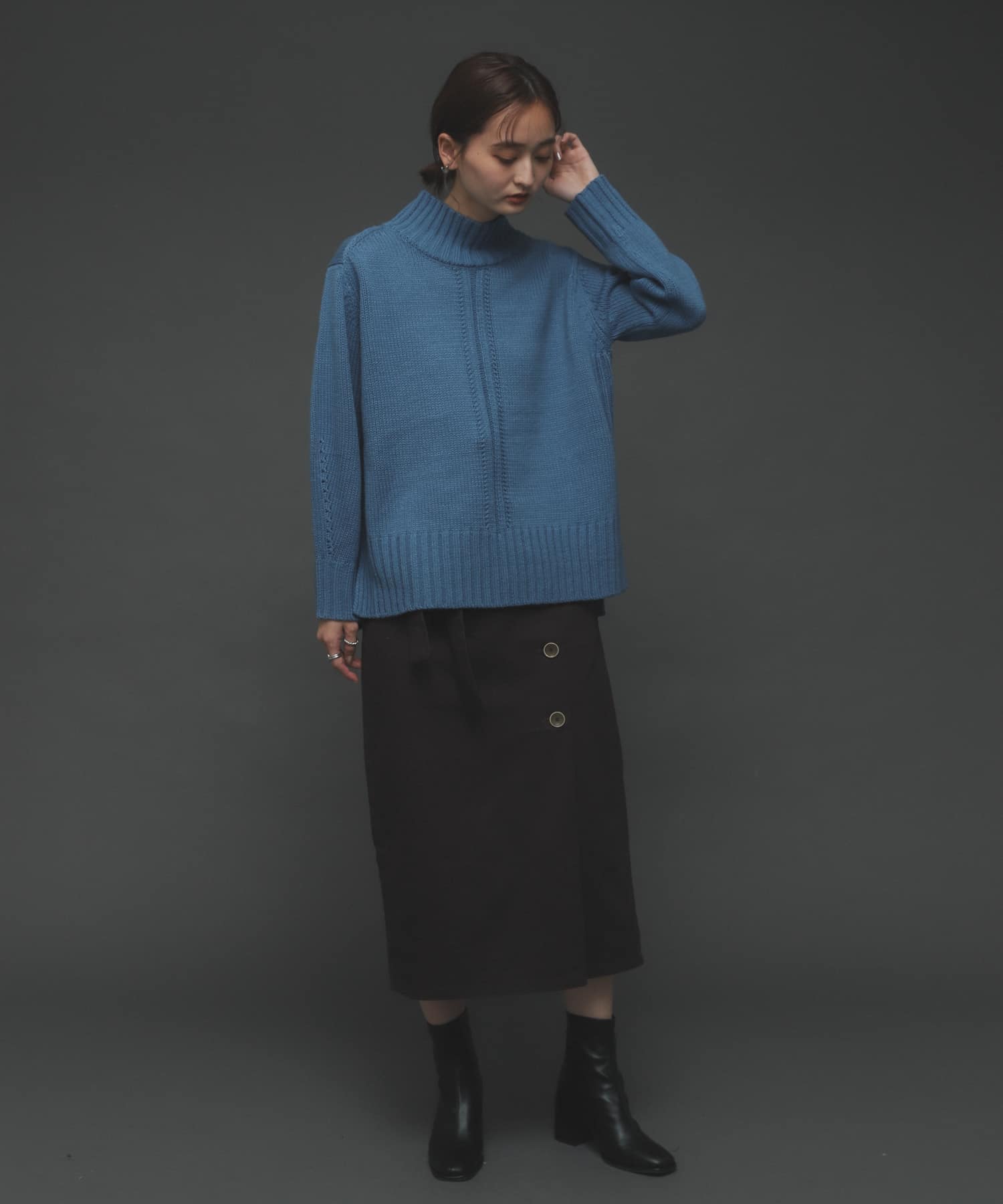 ボタンディテールアイラインスカート BROWN M