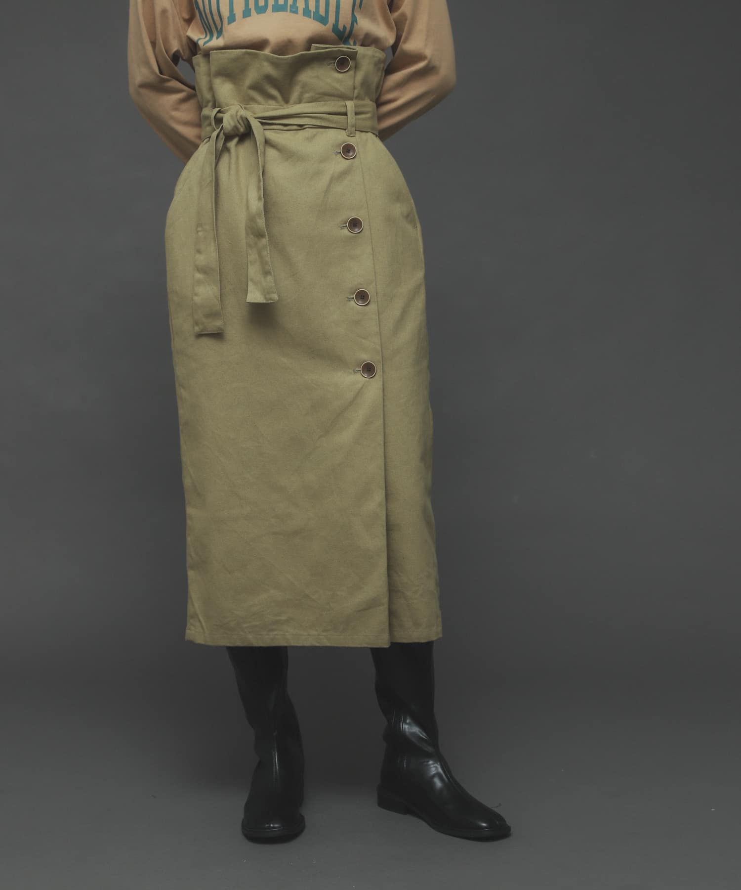 ボタンディテールアイラインスカート L.KHAKI S