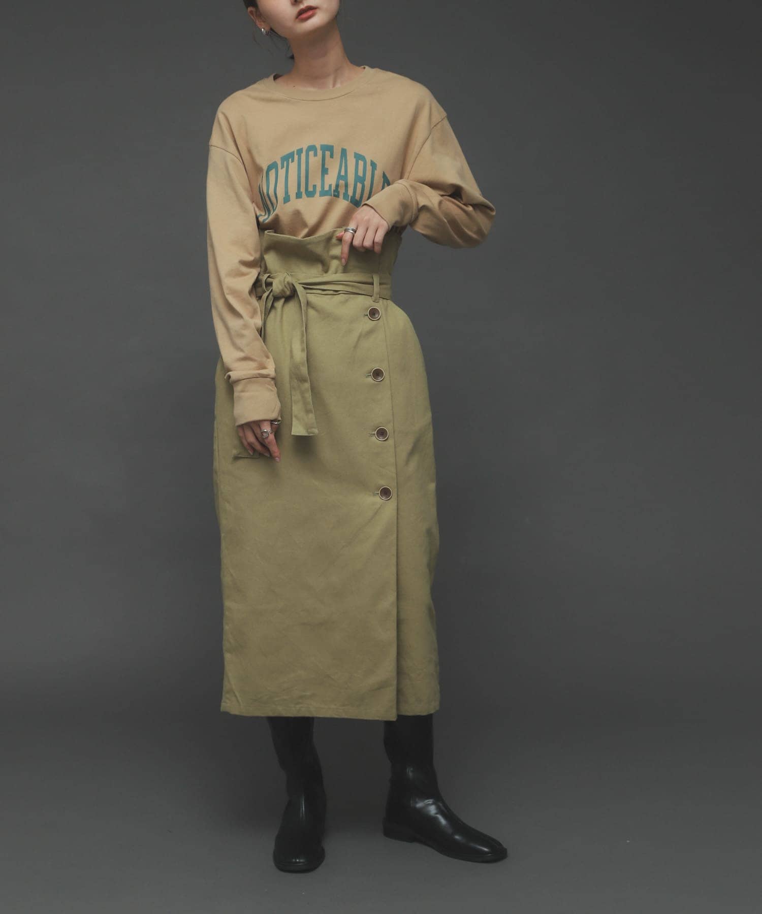 ボタンディテールアイラインスカート L.KHAKI S