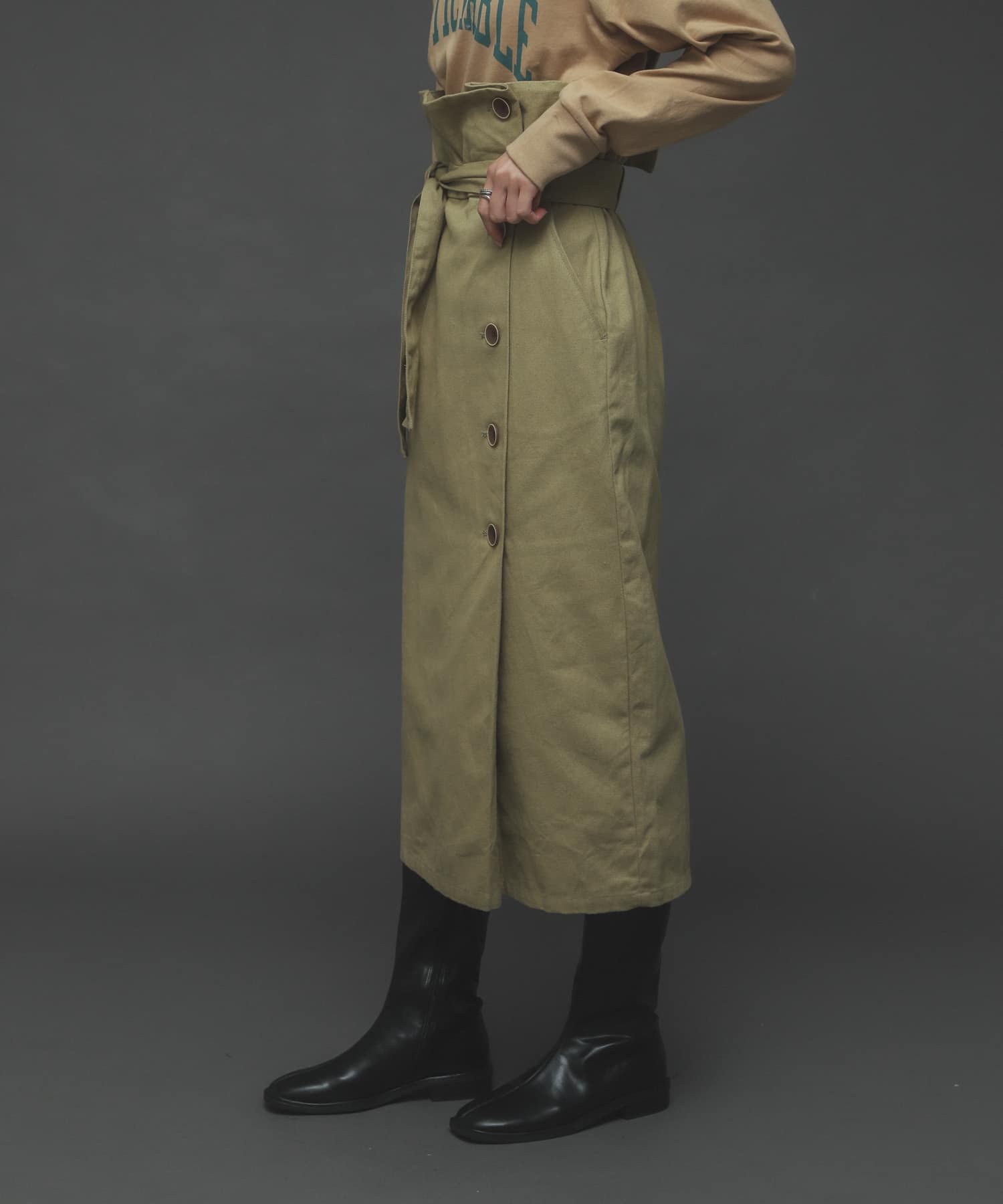 ボタンディテールアイラインスカート L.KHAKI S